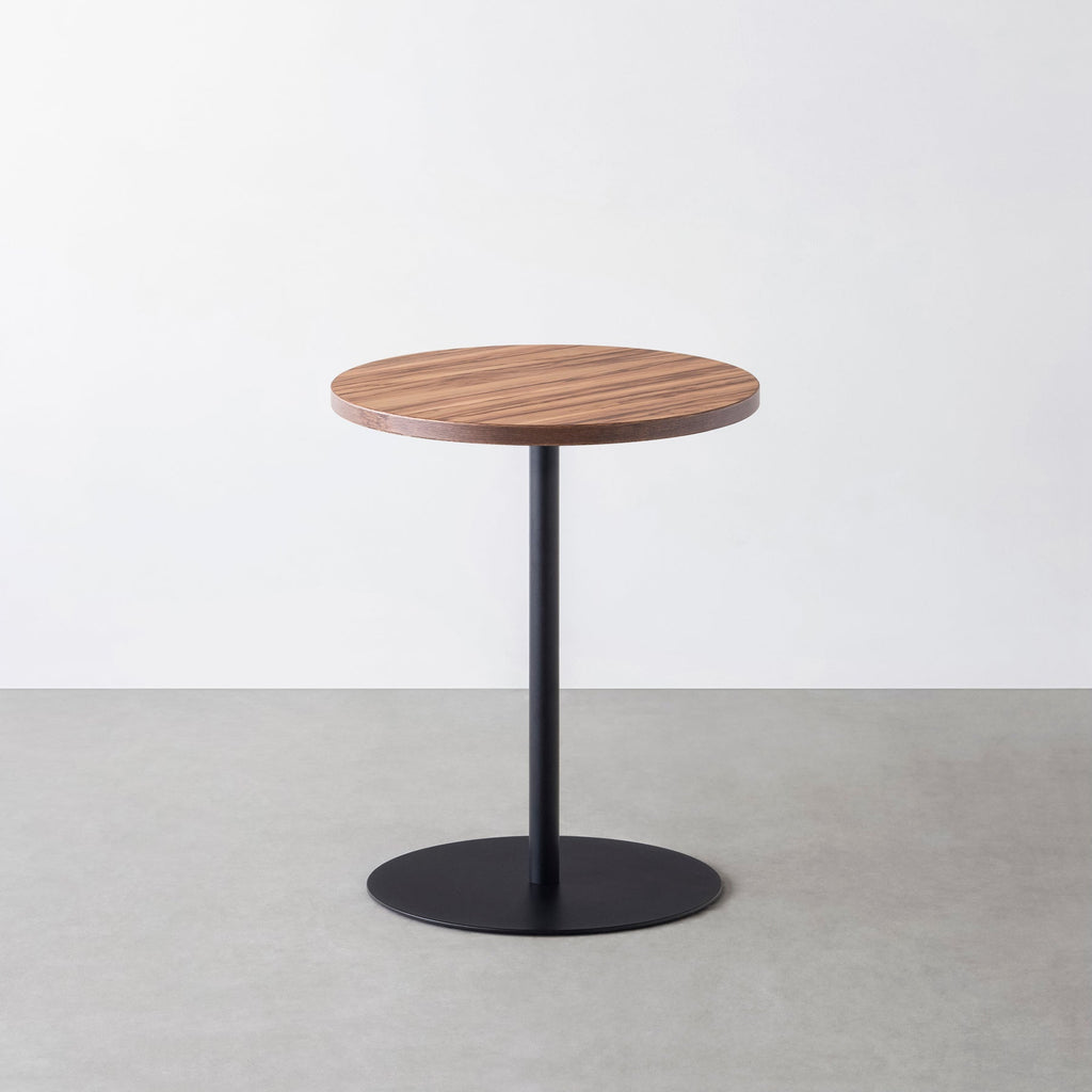 スマート造作カフェテーブル / サテンウォルナット　黒スチール脚 1本脚 × ラウンド φ50 - 60