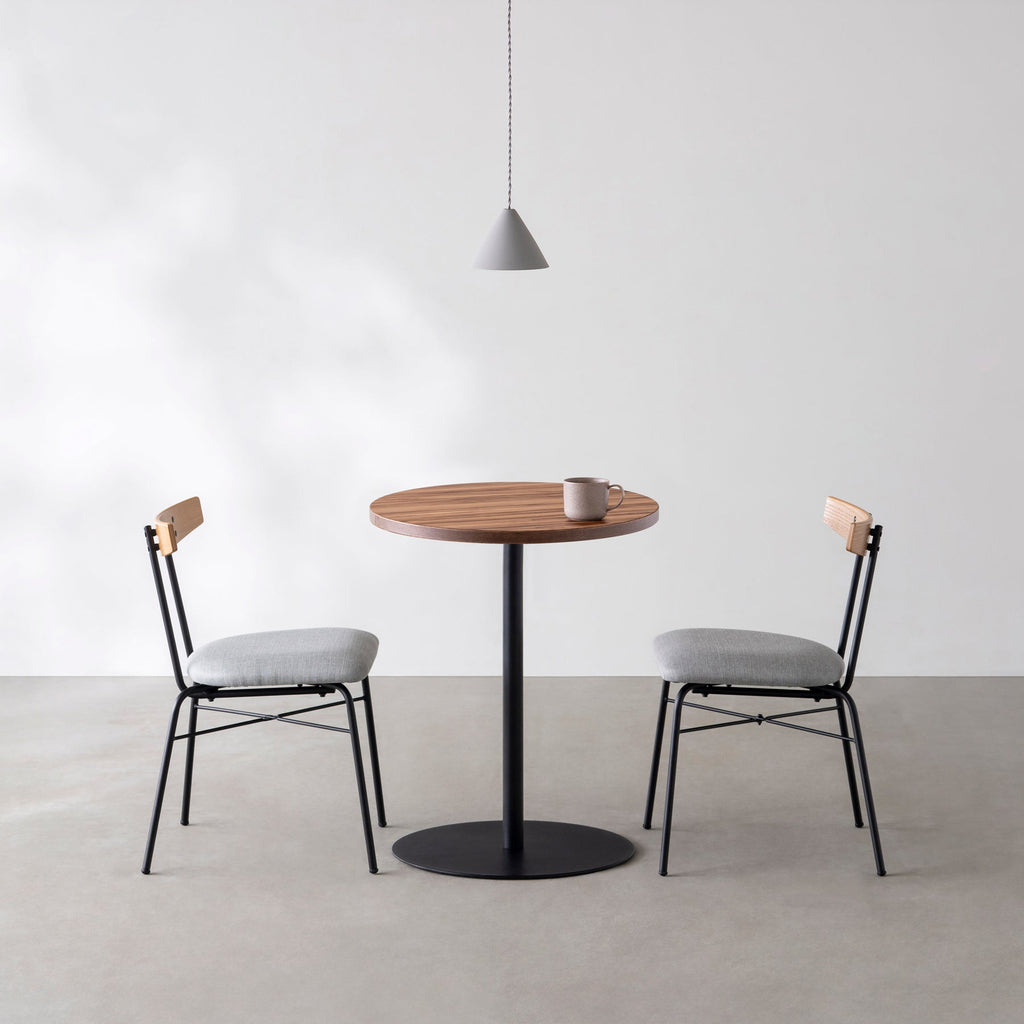 スマート造作カフェテーブル / サテンウォルナット　黒スチール脚 1本脚 × ラウンド φ50 - 60