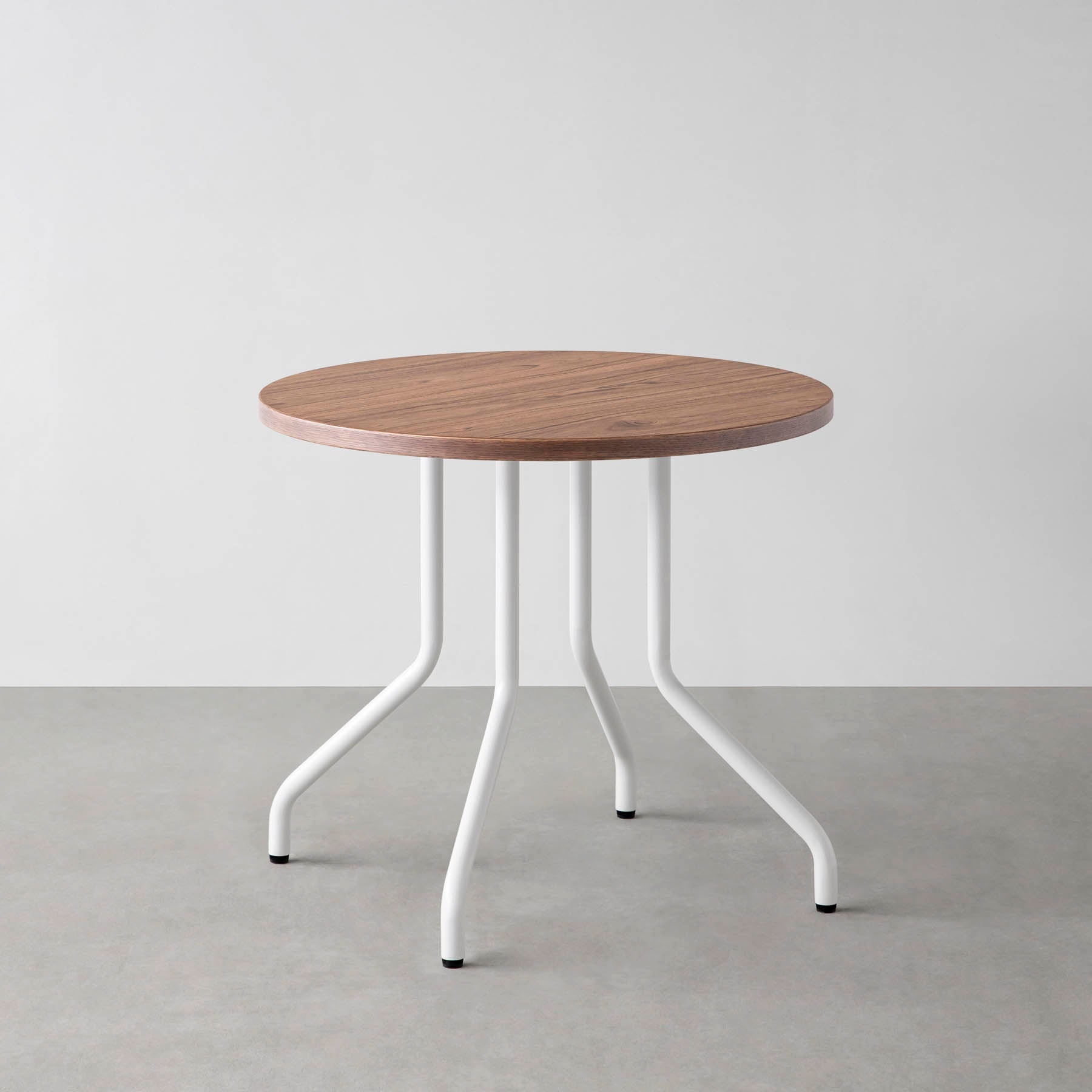 スマート造作カフェテーブル / ニューギニアウォルナット　白スチール脚 4本脚 × ラウンド φ61 - 80