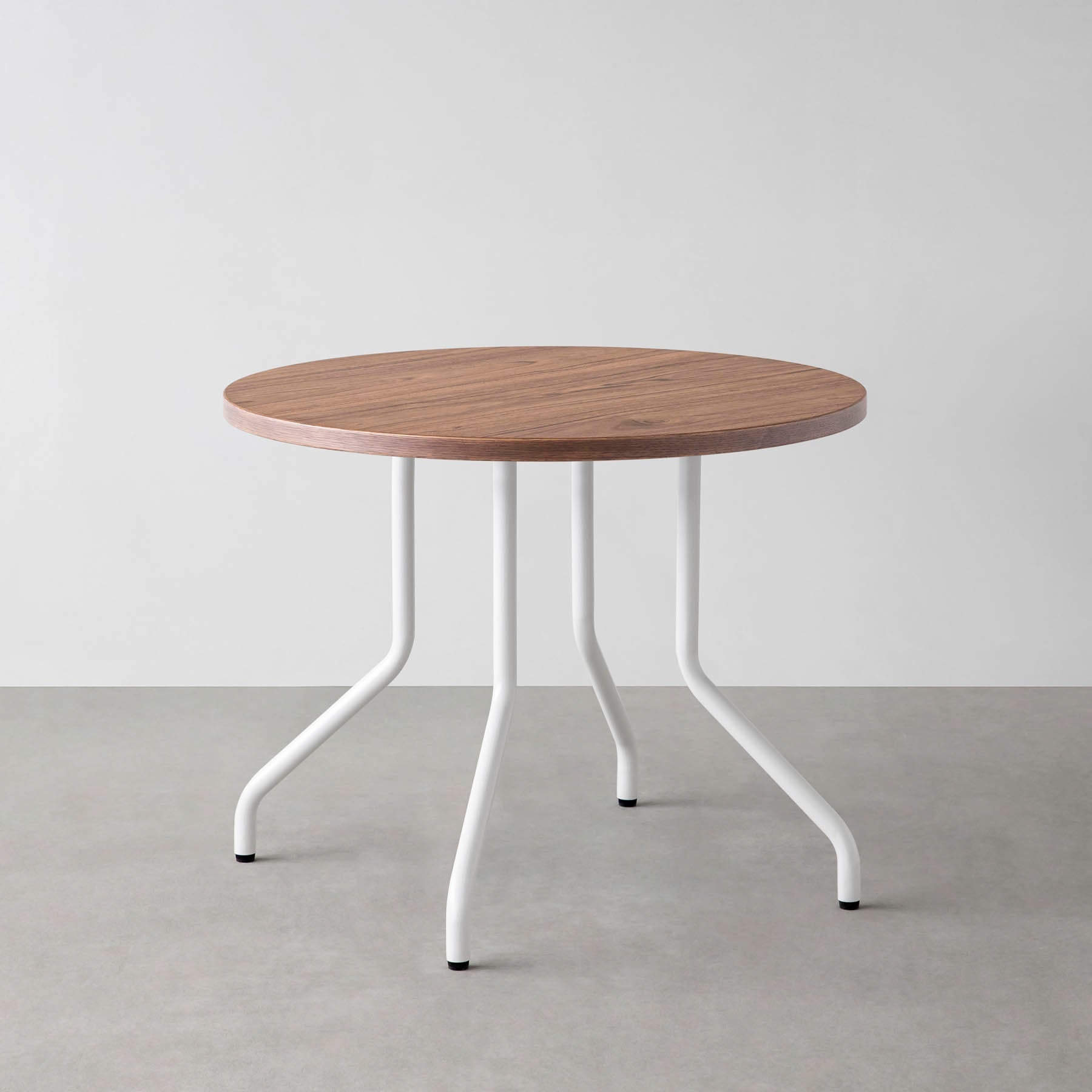 スマート造作カフェテーブル / ニューギニアウォルナット　白スチール脚 4本脚 × ラウンド φ81 - 90