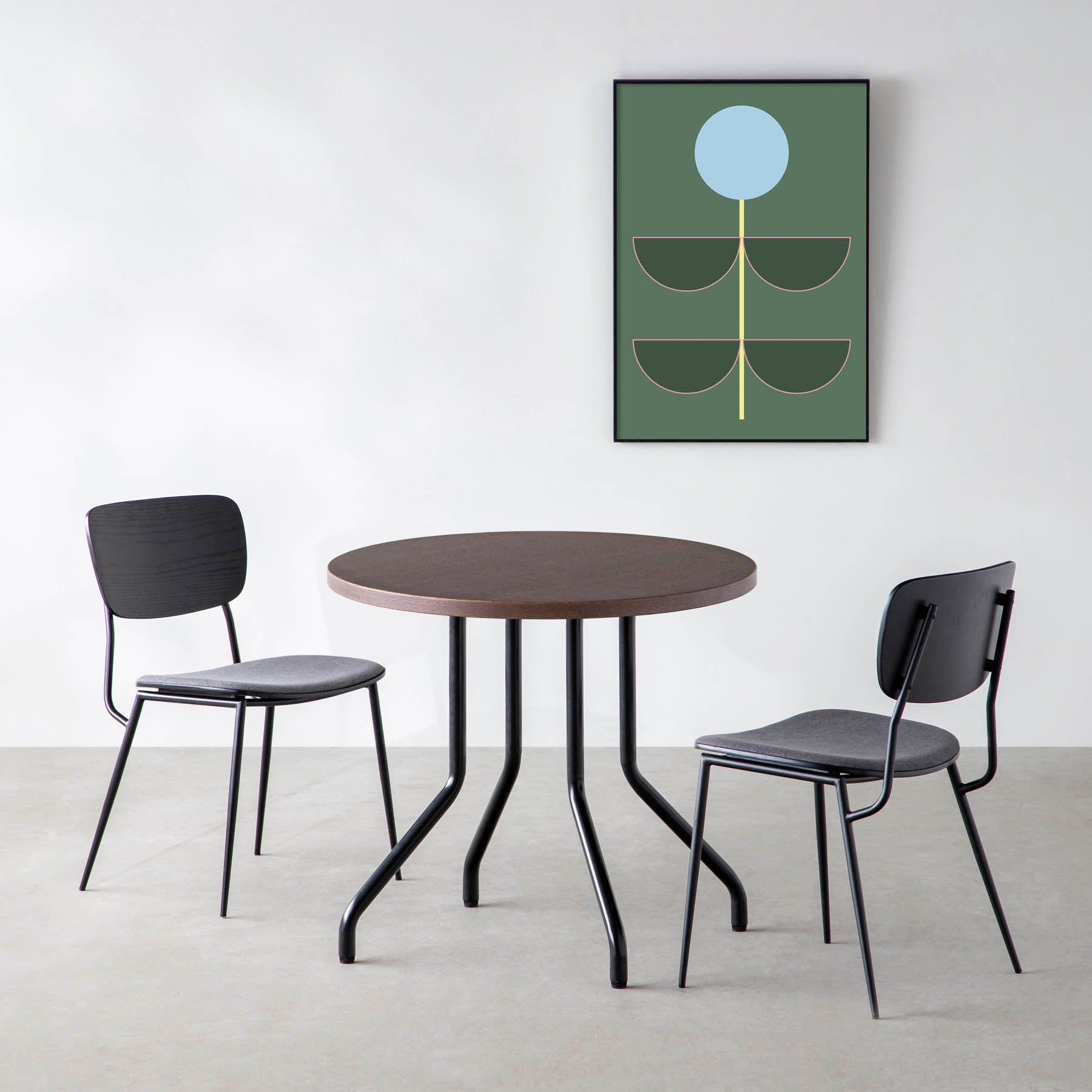 スマート造作カフェテーブル / ウェンジ　黒スチール脚 4本脚 × ラウンド φ61 - 80