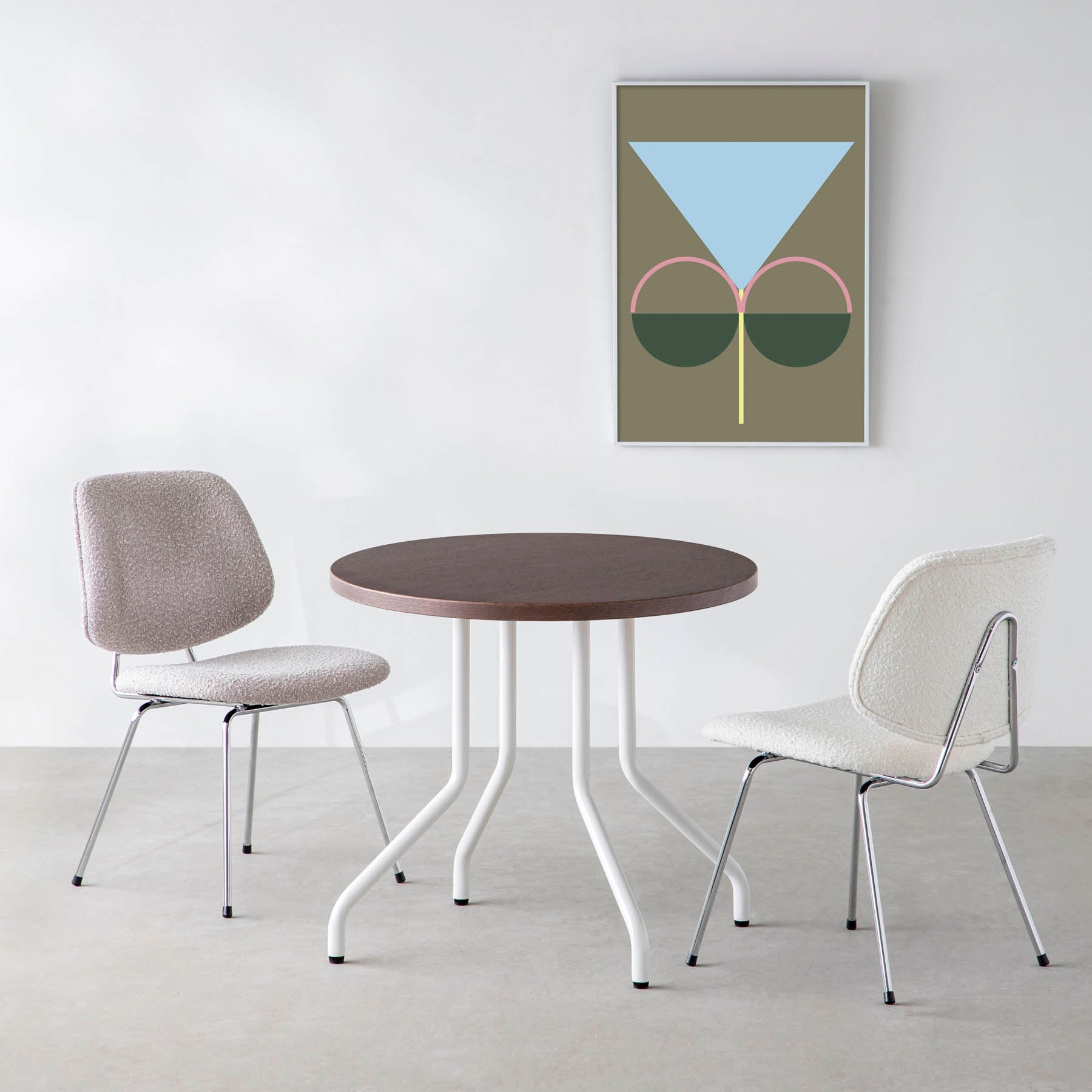 スマート造作カフェテーブル / ウェンジ　白スチール脚 4本脚 × ラウンド φ61 - 80