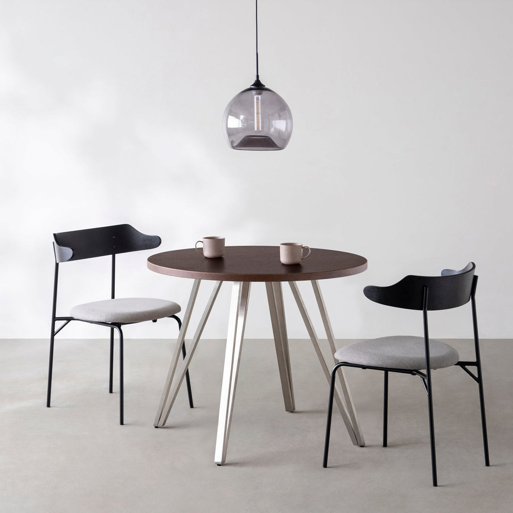 スマート造作カフェテーブル / ウェンジ　ステンレススチール脚 4本脚 × ラウンド φ81 - 90