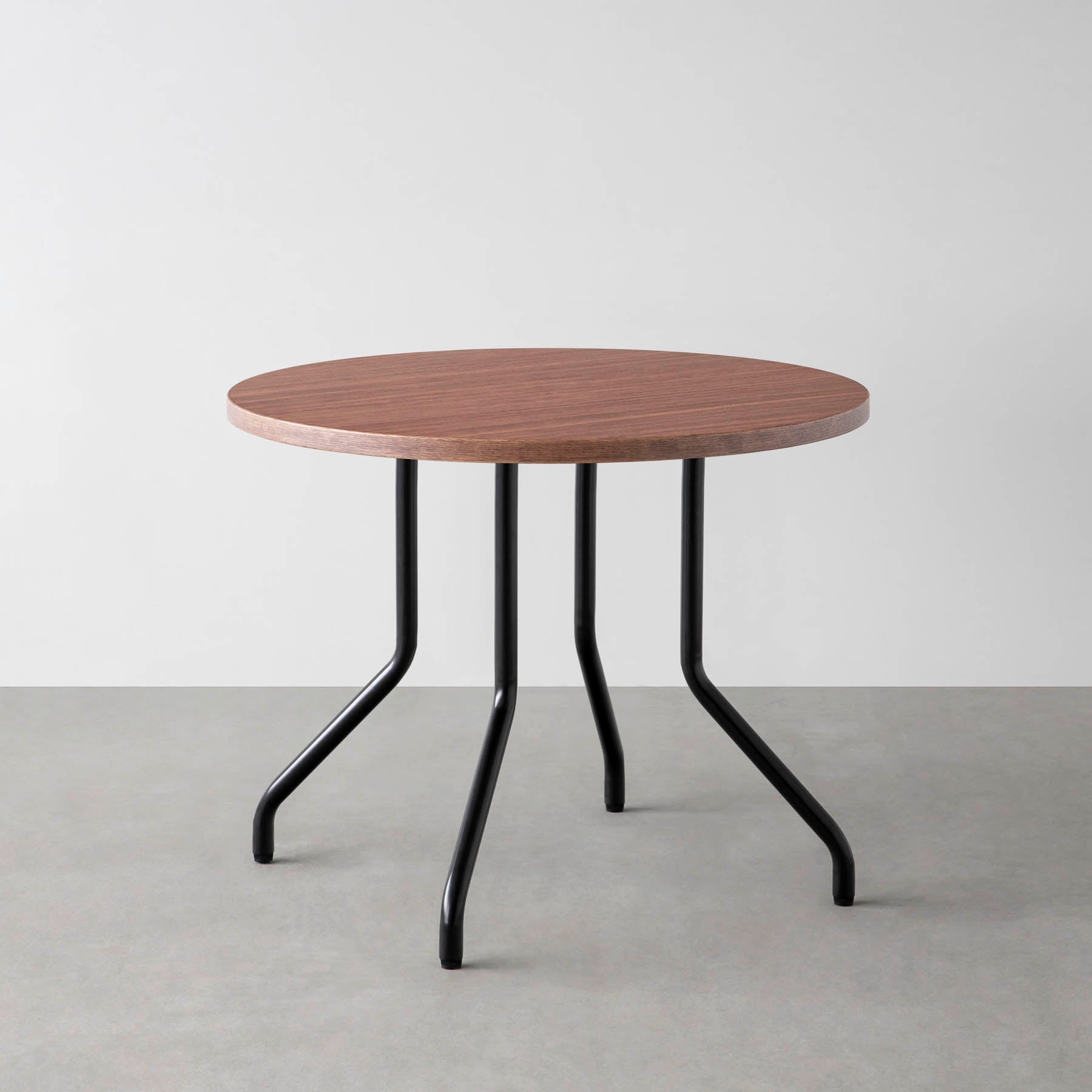 スマート造作カフェテーブル / ブビンガ　黒スチール脚 4本脚 × ラウンド φ81 - 90