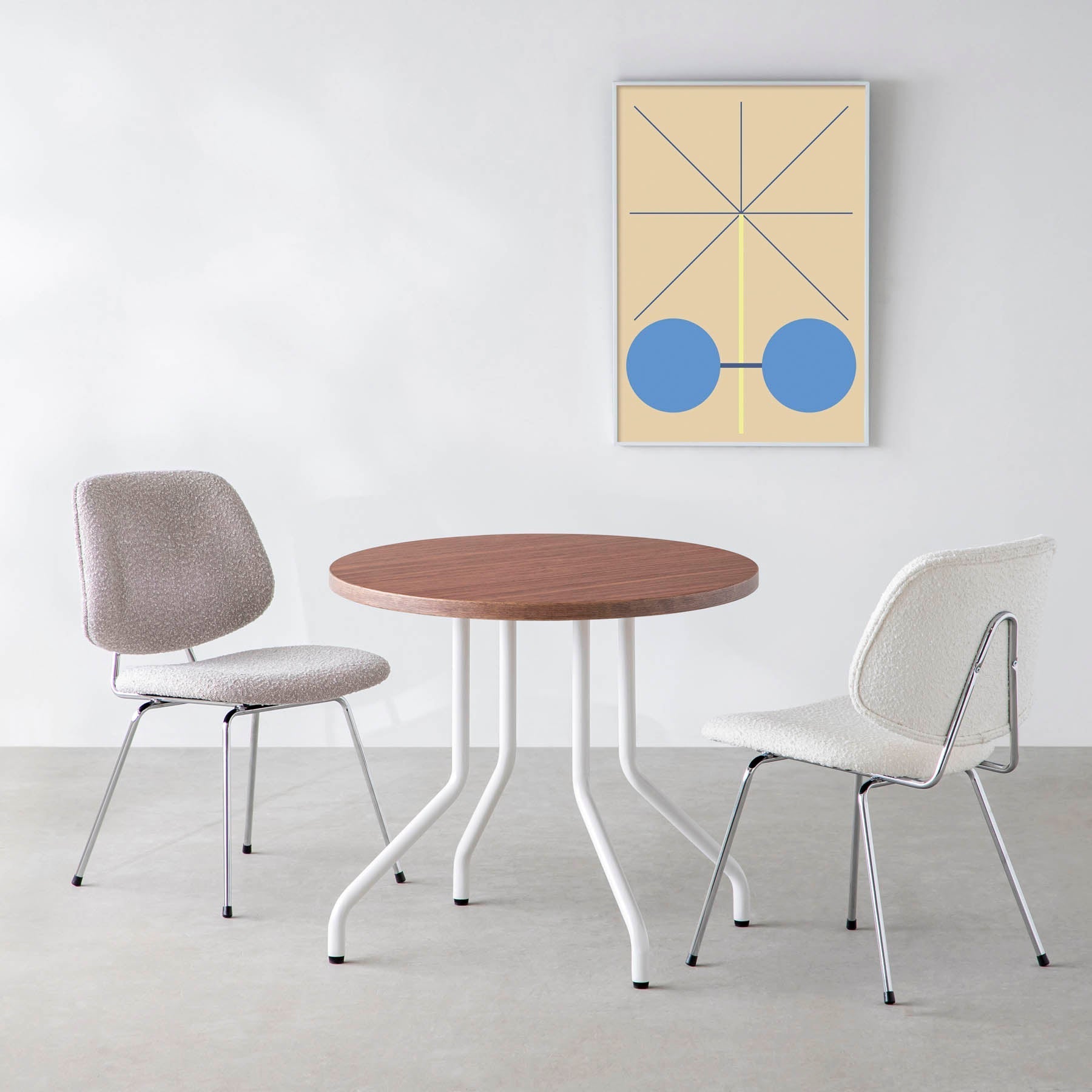 スマート造作カフェテーブル / ブビンガ　白スチール脚 4本脚 × ラウンド φ81 - 90