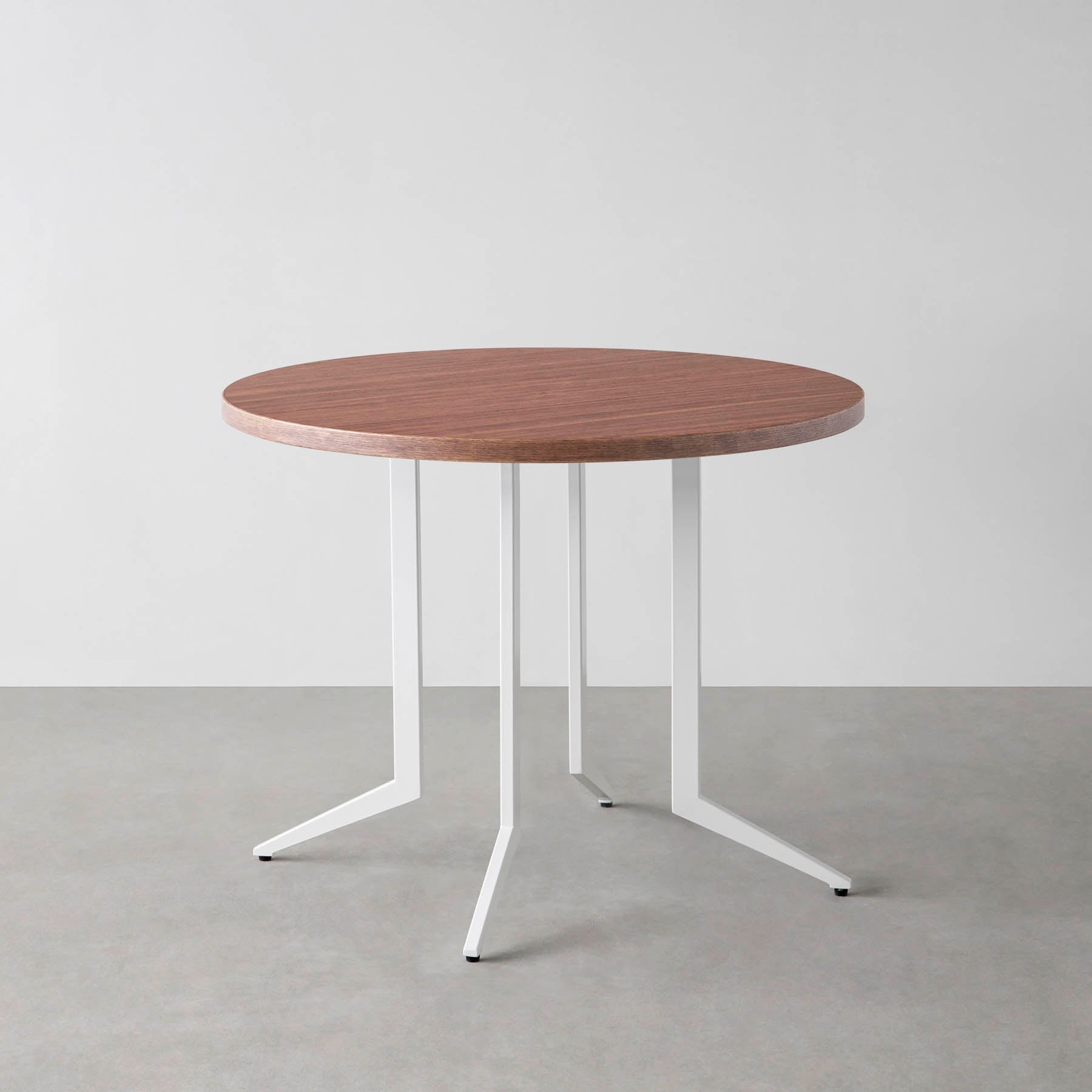 スマート造作カフェテーブル / ブビンガ　白スチール脚 4本脚 × ラウンド φ81 - 90