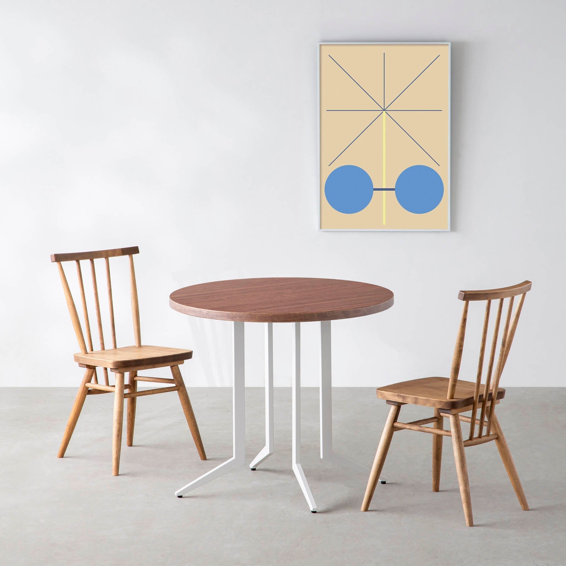 スマート造作カフェテーブル / ブビンガ　白スチール脚 4本脚 × ラウンド φ81 - 90