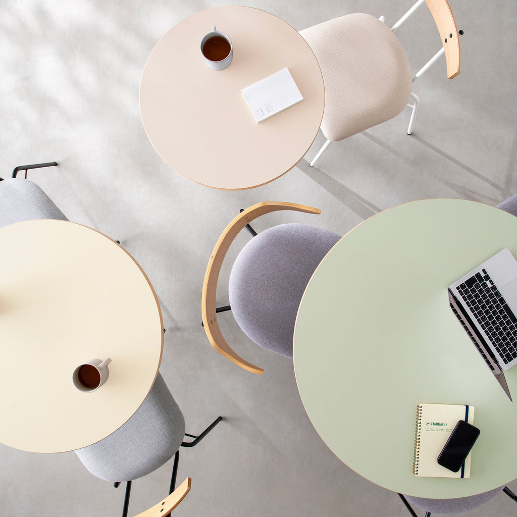 スマート造作カフェテーブル / リノリウム 全32色　黒スチール脚 1本脚 × ラウンド φ61 - 70