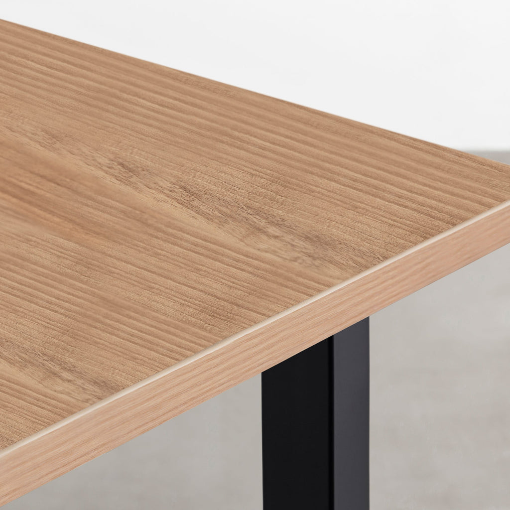 スマート造作テーブル / メラミン 木目調 × 黒スチール脚 × W181 - 300cm