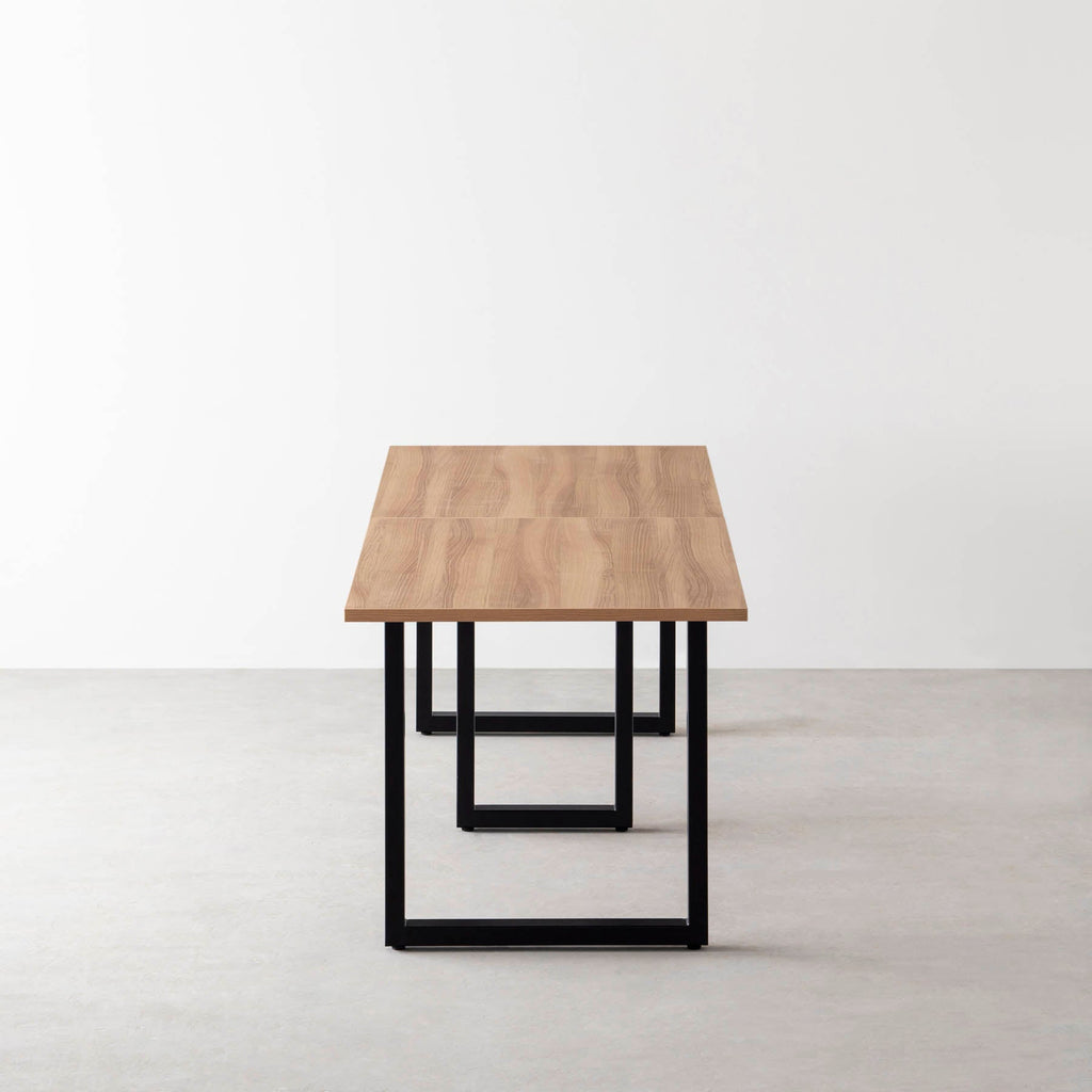 スマート造作テーブル / メラミン 木目調 × 黒スチール脚 × W181 - 300cm