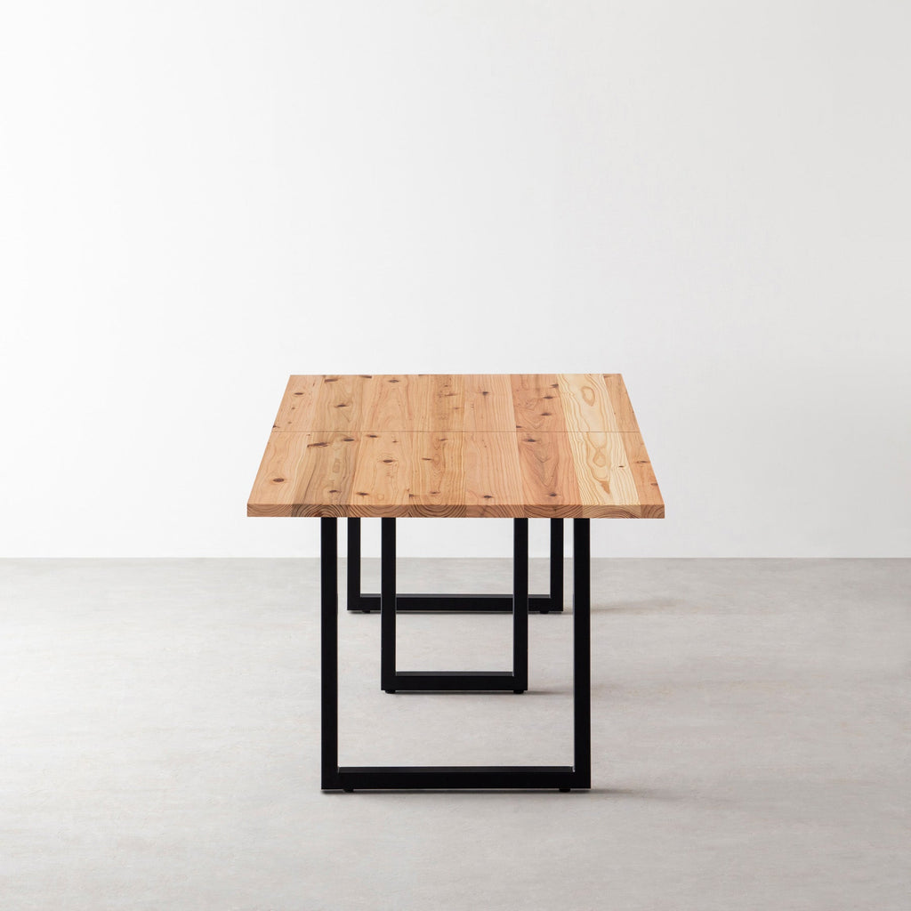 スマート造作テーブル / 無垢 杉 × 黒スチール脚 × W181 - 250cm