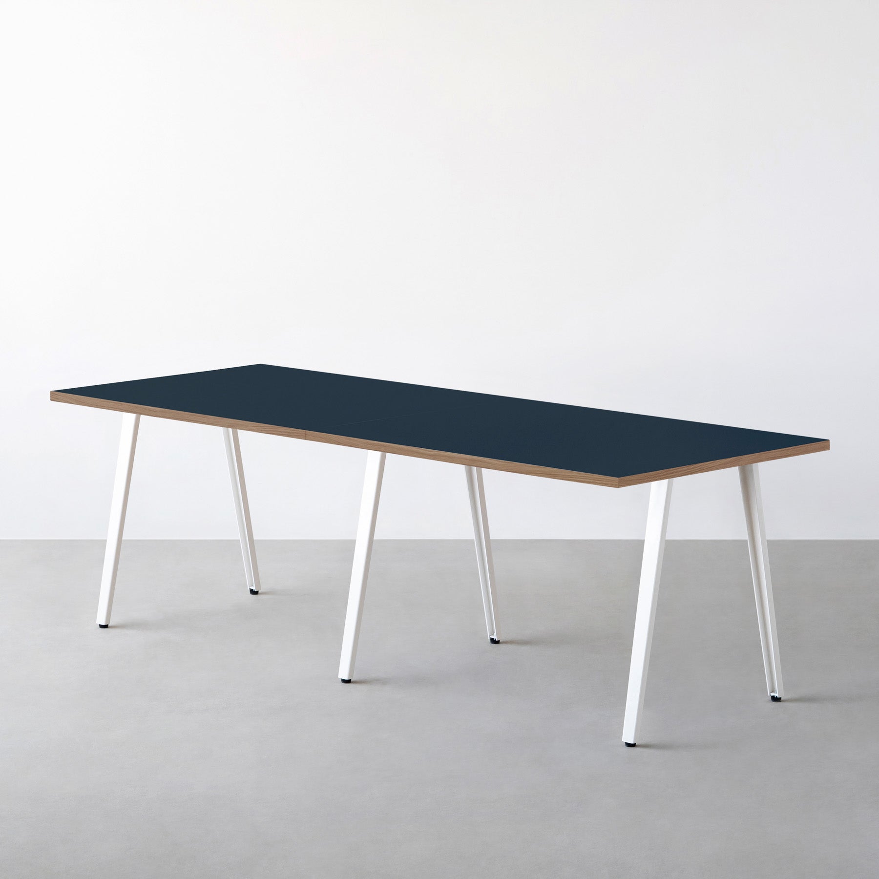 スマート造作テーブル / リノリウム ブルー系 × 白スチール脚 × W181 - 300cm