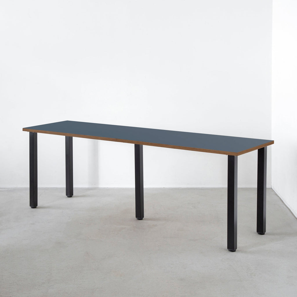スマート造作テーブル / リノリウム ブルー系 × 黒スチール脚 × W181 - 300cm D40 - 69cm