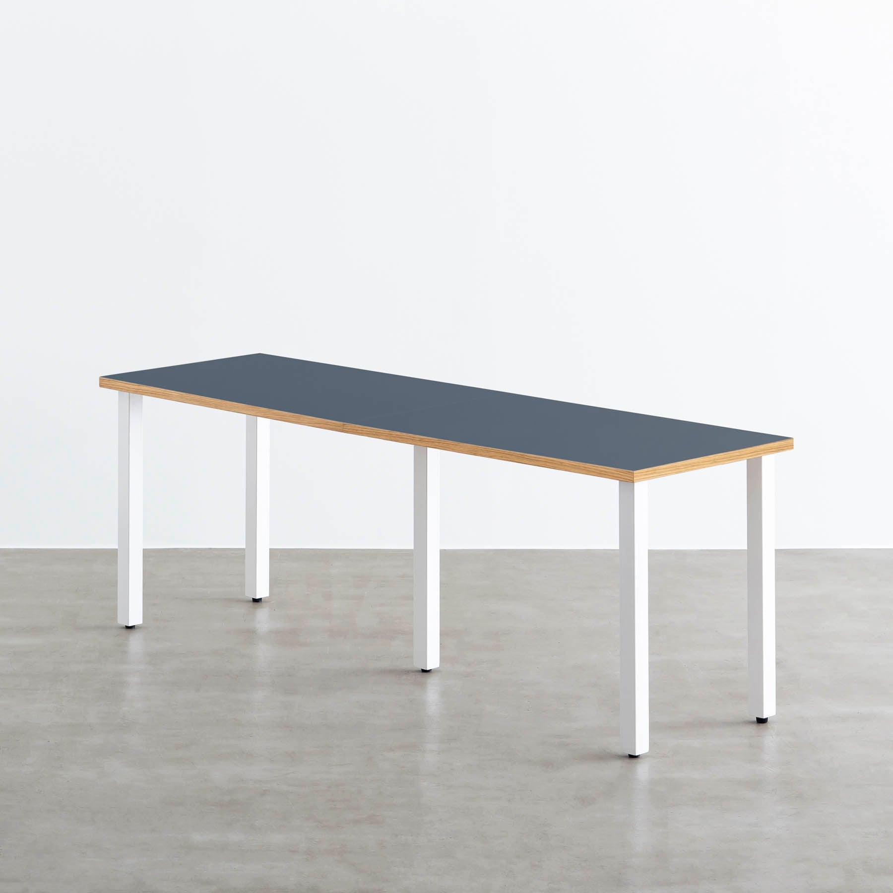 スマート造作テーブル / リノリウム ブルー系 × 白スチール脚 × W181 - 300cm D40 - 69cm