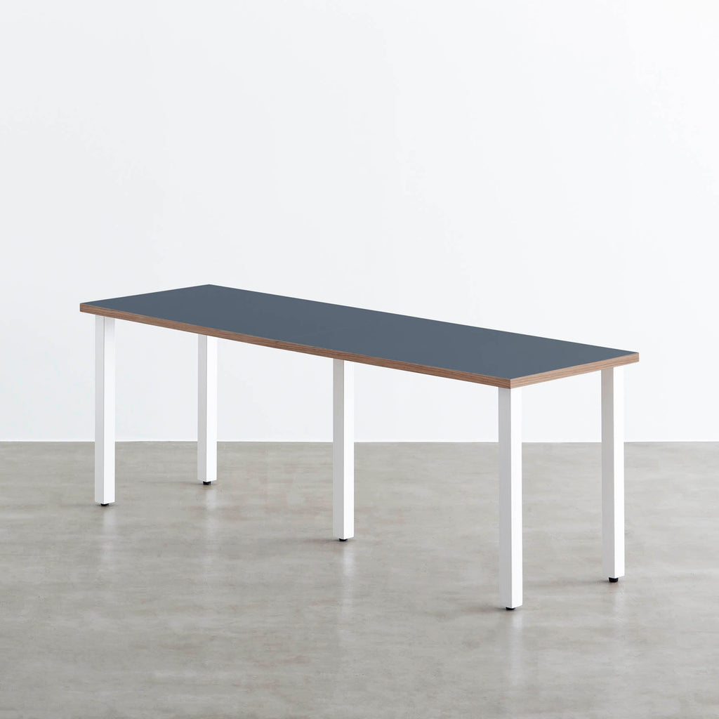 スマート造作テーブル / リノリウム ブルー系 × 白スチール脚 × W181 - 300cm D40 - 69cm