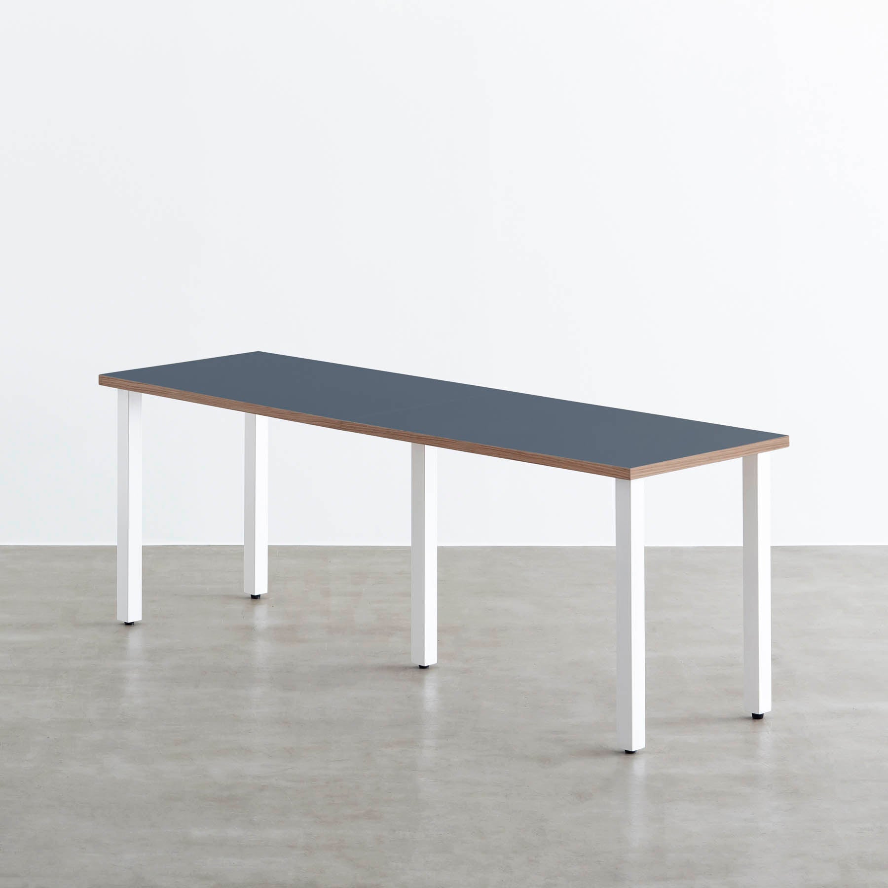 スマート造作テーブル / リノリウム ブルー系 × 白スチール脚 × W181 - 300cm D40 - 69cm