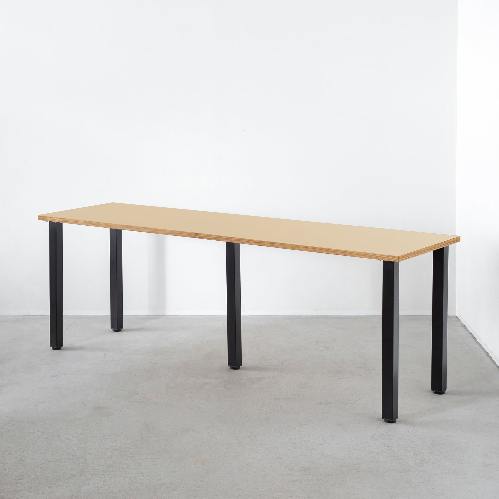 スマート造作テーブル / リノリウム ベージュ・グレー系 × 黒スチール脚 × W181 - 300cm D40 - 69cm