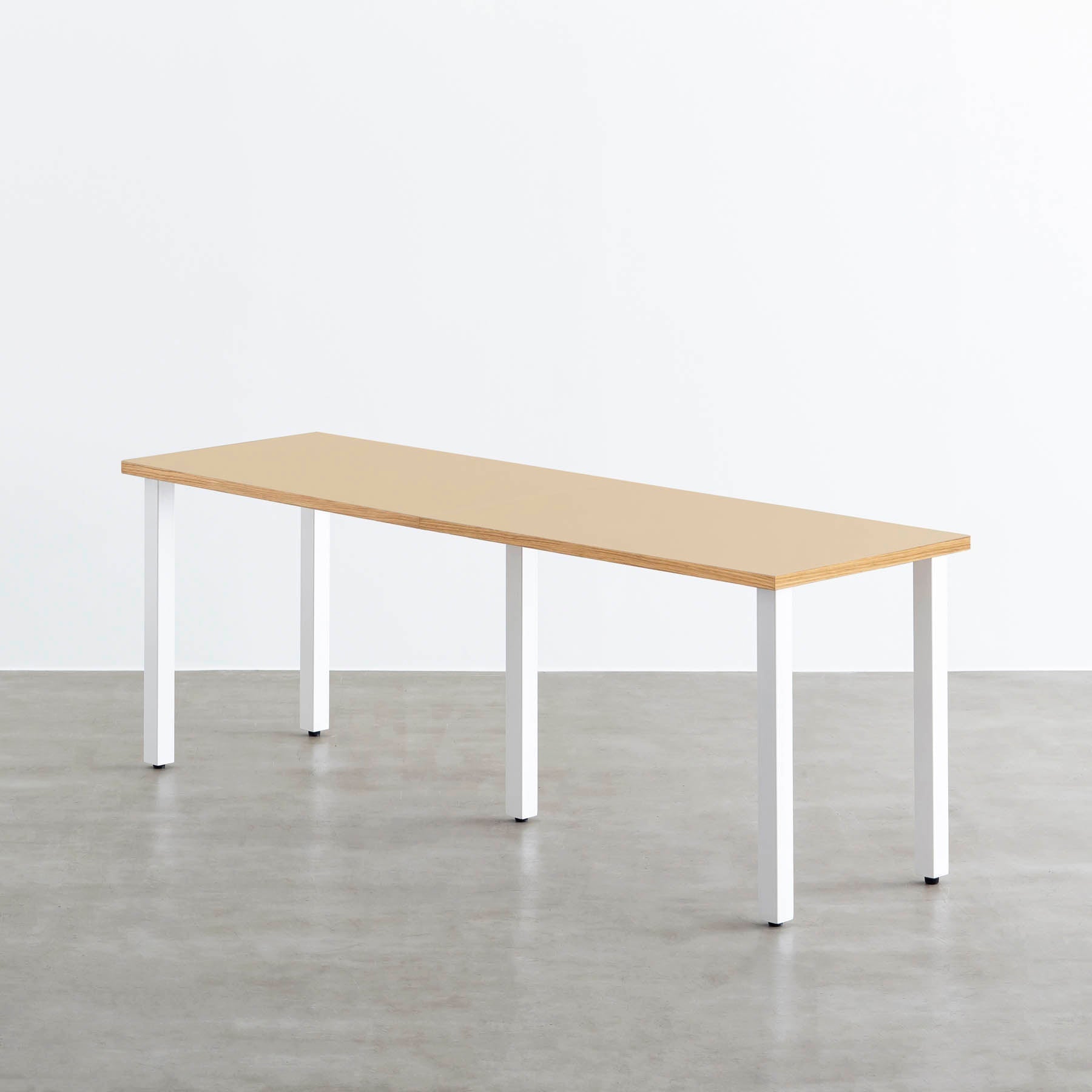 スマート造作テーブル / リノリウム ベージュ・グレー系 × 白スチール脚 × W181 - 300cm D40 - 69cm