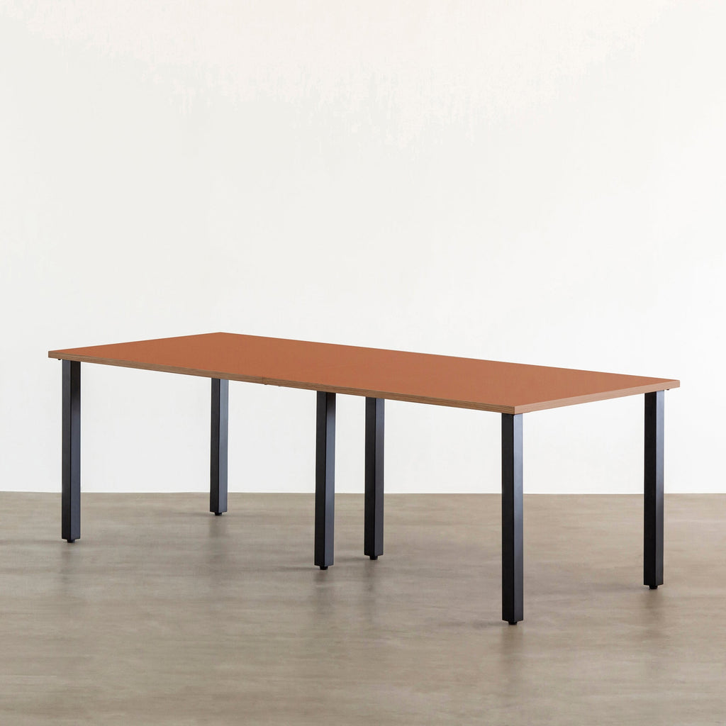 スマート造作テーブル / リノリウム レッド・オレンジ系 × 黒スチール脚 × W181 - 300cm