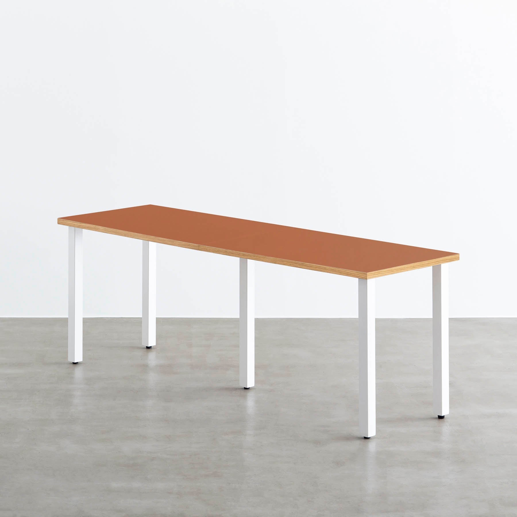 スマート造作テーブル / リノリウム レッド・オレンジ系 × 白スチール脚 × W181 - 300cm D40 - 69cm