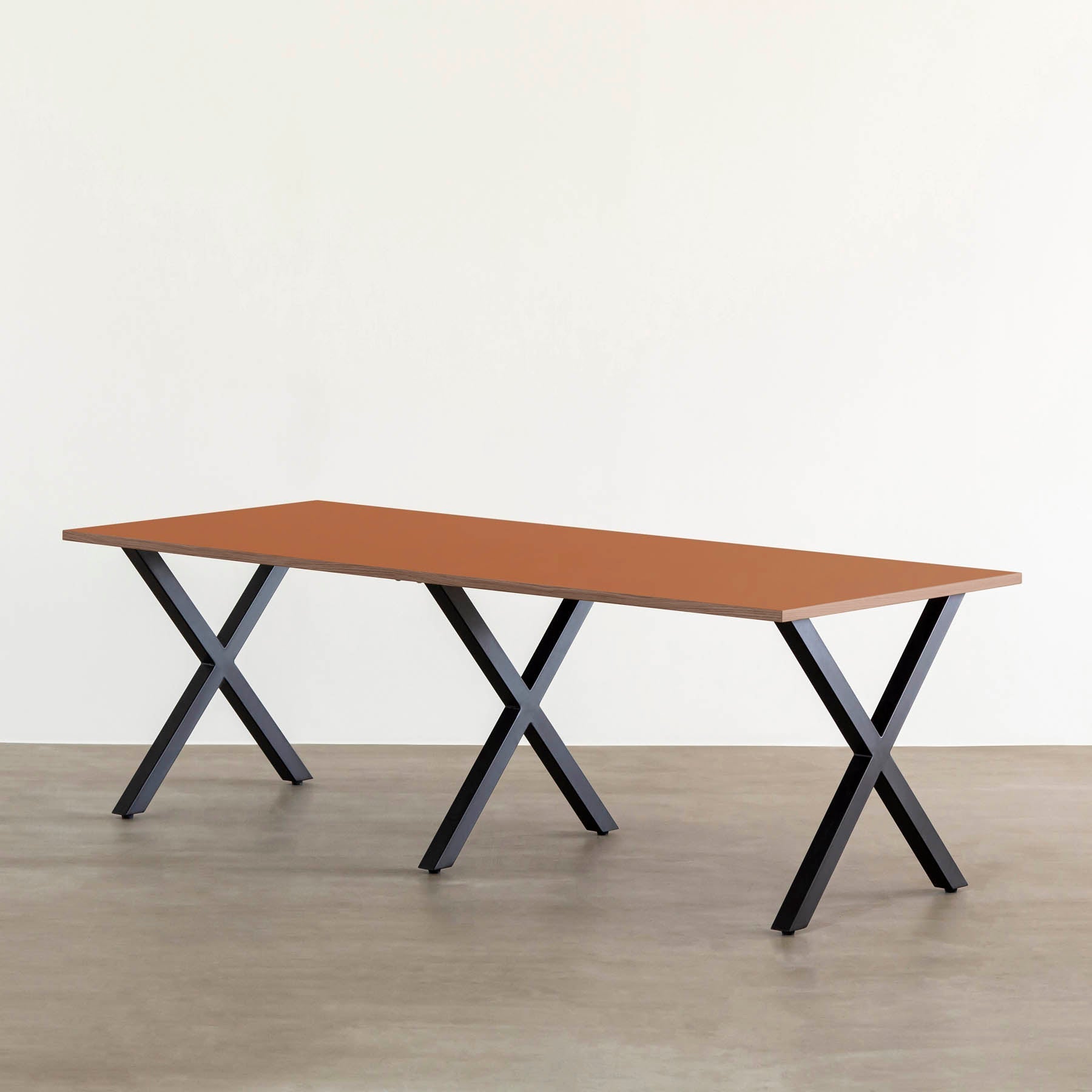 スマート造作テーブル / リノリウム レッド・オレンジ系 × 黒スチール脚 × W181 - 300cm