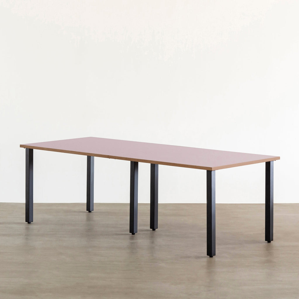 スマート造作テーブル / リノリウム レッド・オレンジ系 × 黒スチール脚 × W181 - 300cm