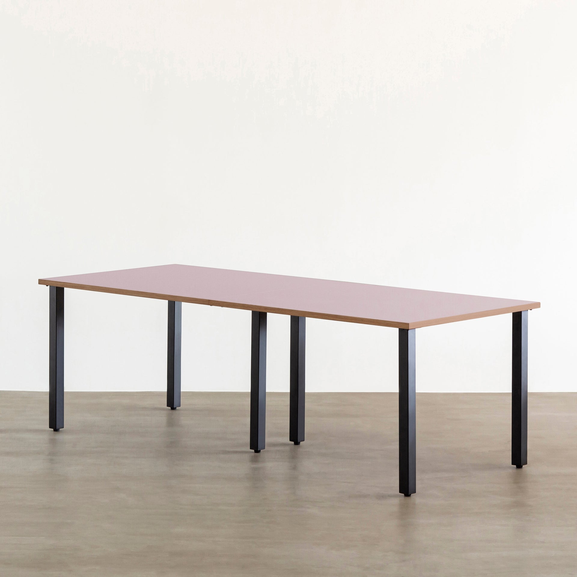 スマート造作テーブル / リノリウム レッド・オレンジ系 × 黒スチール脚 × W181 - 300cm