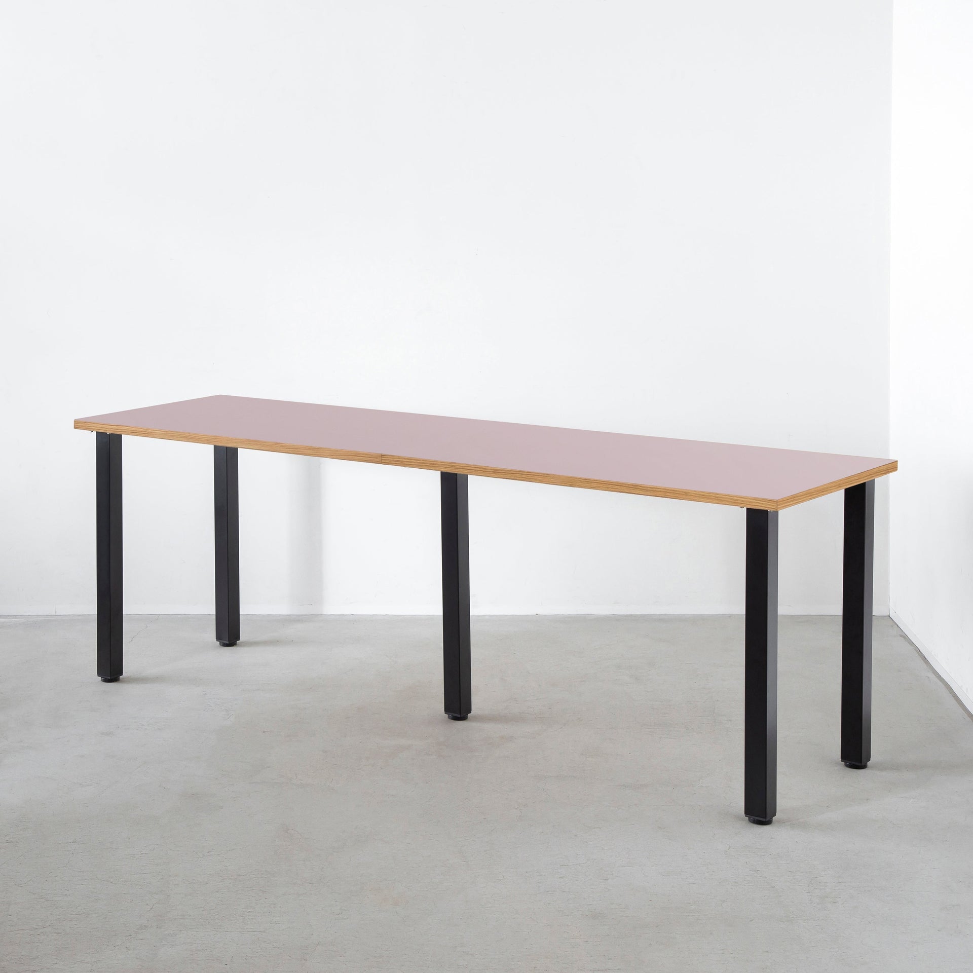 スマート造作テーブル / リノリウム レッド・オレンジ系 × 黒スチール脚 × W181 - 300cm D40 - 69cm