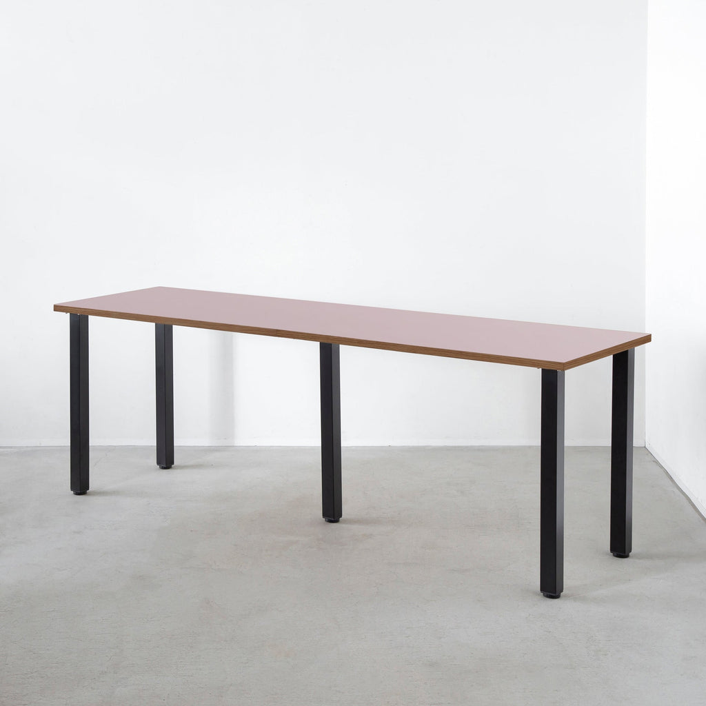 スマート造作テーブル / リノリウム レッド・オレンジ系 × 黒スチール脚 × W181 - 300cm D40 - 69cm