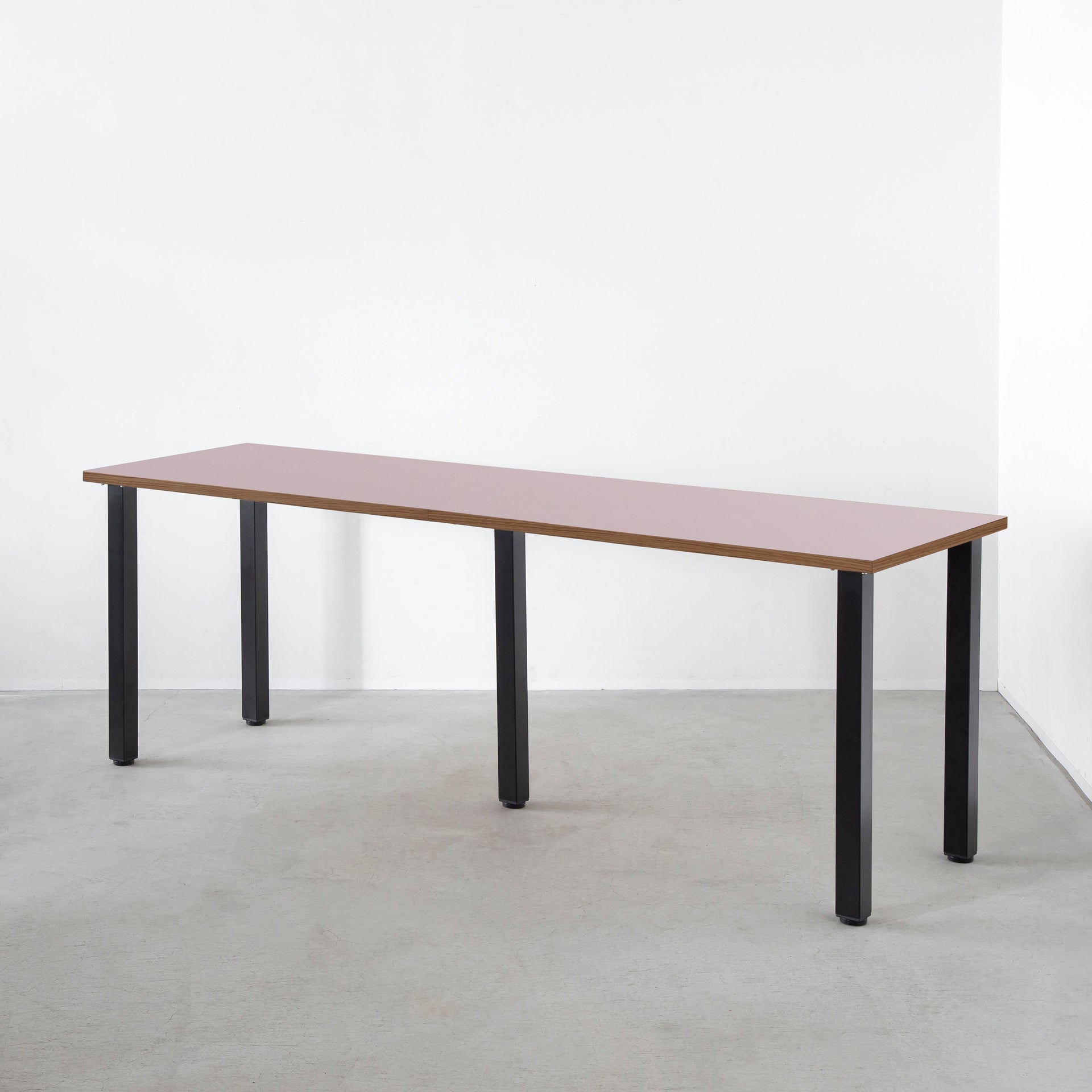 スマート造作テーブル / リノリウム レッド・オレンジ系 × 黒スチール脚 × W181 - 300cm D40 - 69cm