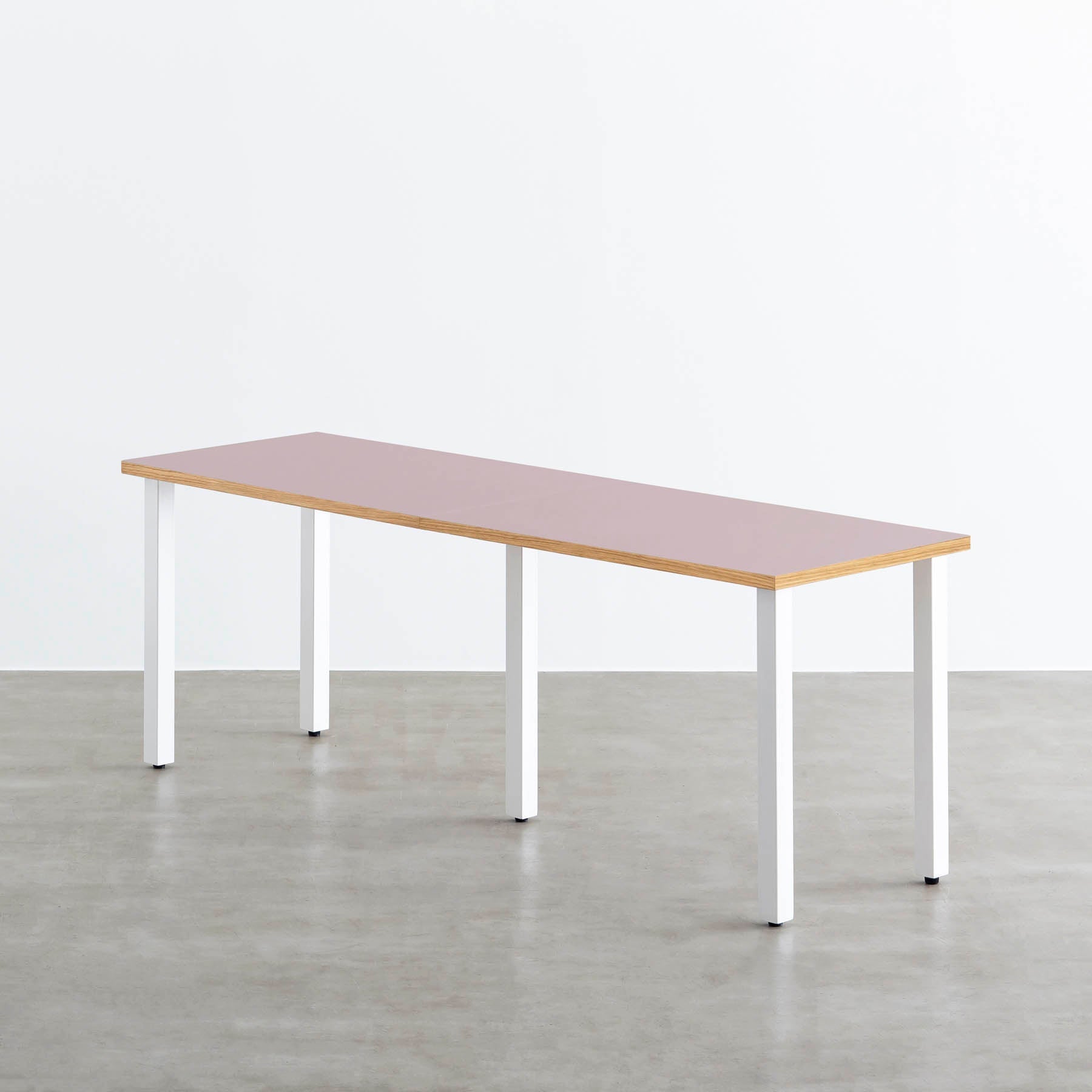 スマート造作テーブル / リノリウム レッド・オレンジ系 × 白スチール脚 × W181 - 300cm D40 - 69cm