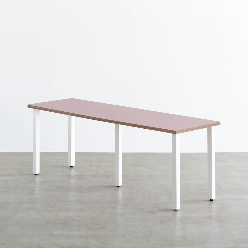スマート造作テーブル / リノリウム レッド・オレンジ系 × 白スチール脚 × W181 - 300cm D40 - 69cm