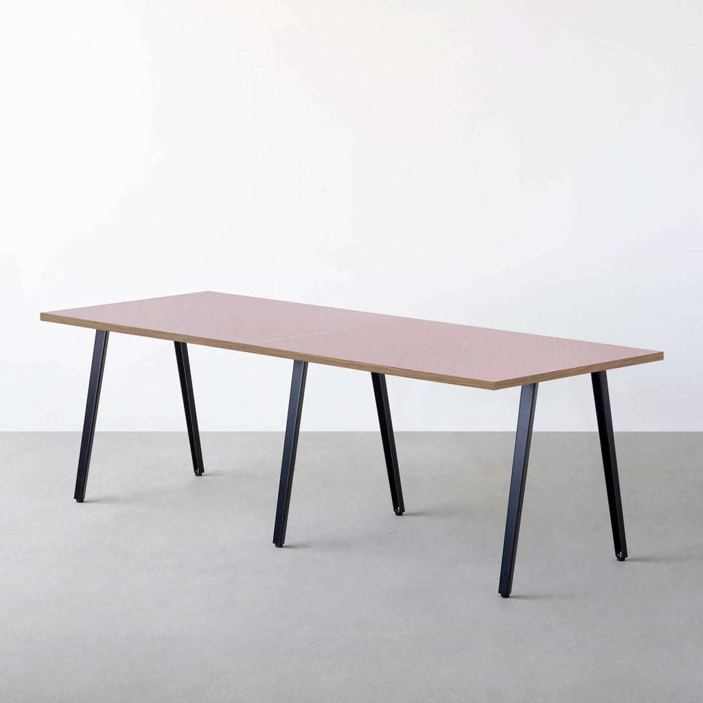 スマート造作テーブル / リノリウム レッド・オレンジ系 × 黒スチール脚 × W181 - 300cm