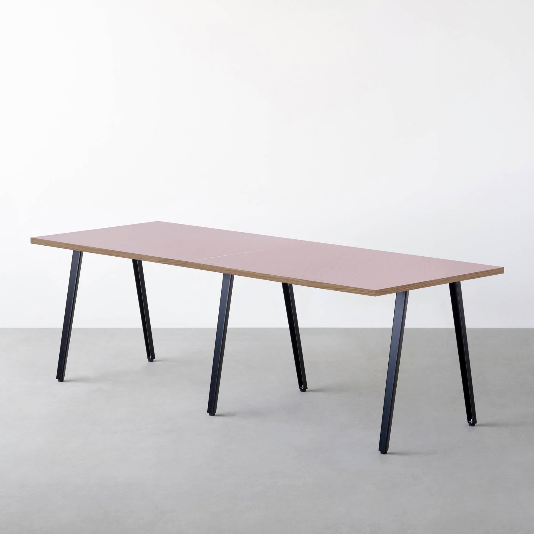 スマート造作テーブル / リノリウム レッド・オレンジ系 × 黒スチール脚 × W181 - 300cm