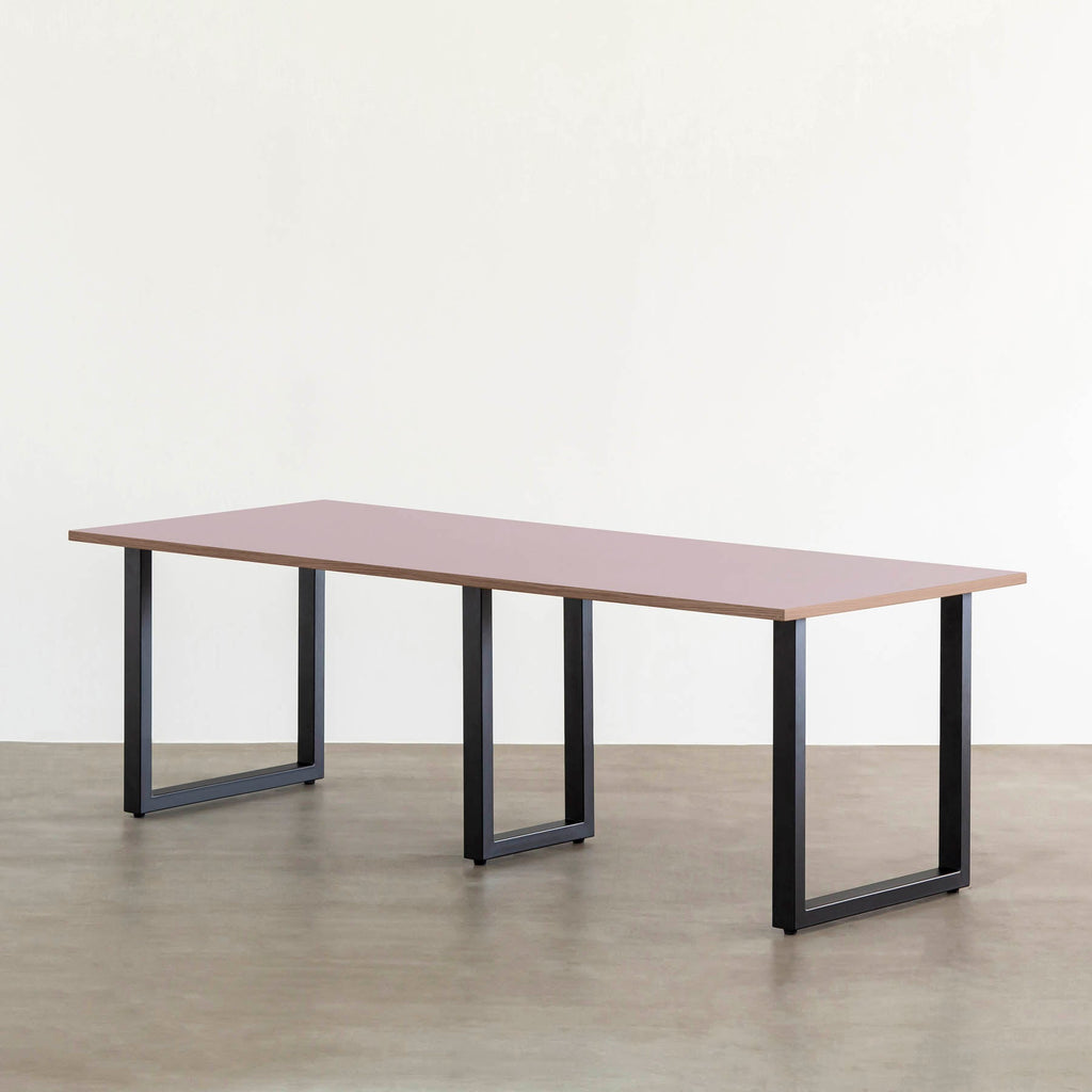 スマート造作テーブル / リノリウム レッド・オレンジ系 × 黒スチール脚 × W181 - 300cm