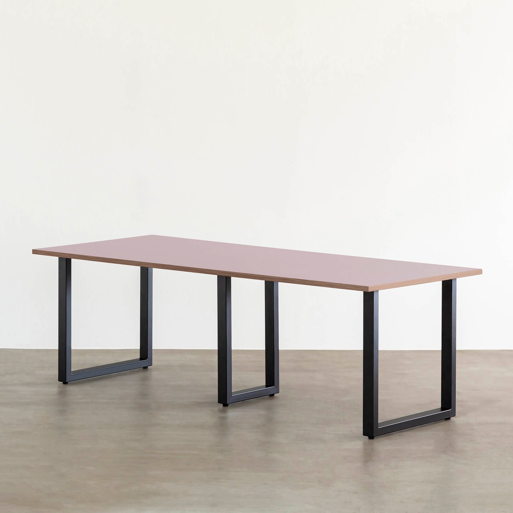 スマート造作テーブル / リノリウム レッド・オレンジ系 × 黒スチール脚 × W181 - 300cm