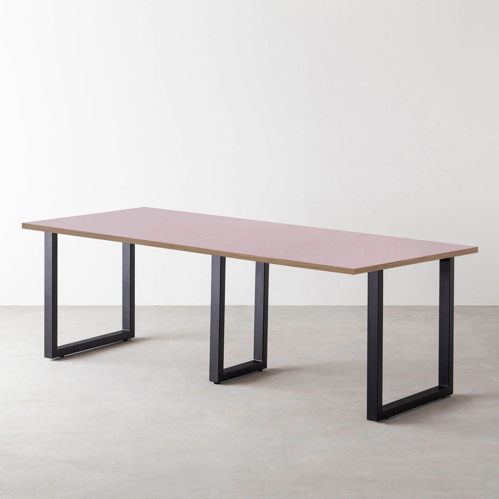 スマート造作テーブル / リノリウム レッド・オレンジ系 × 黒スチール脚 × W181 - 300cm