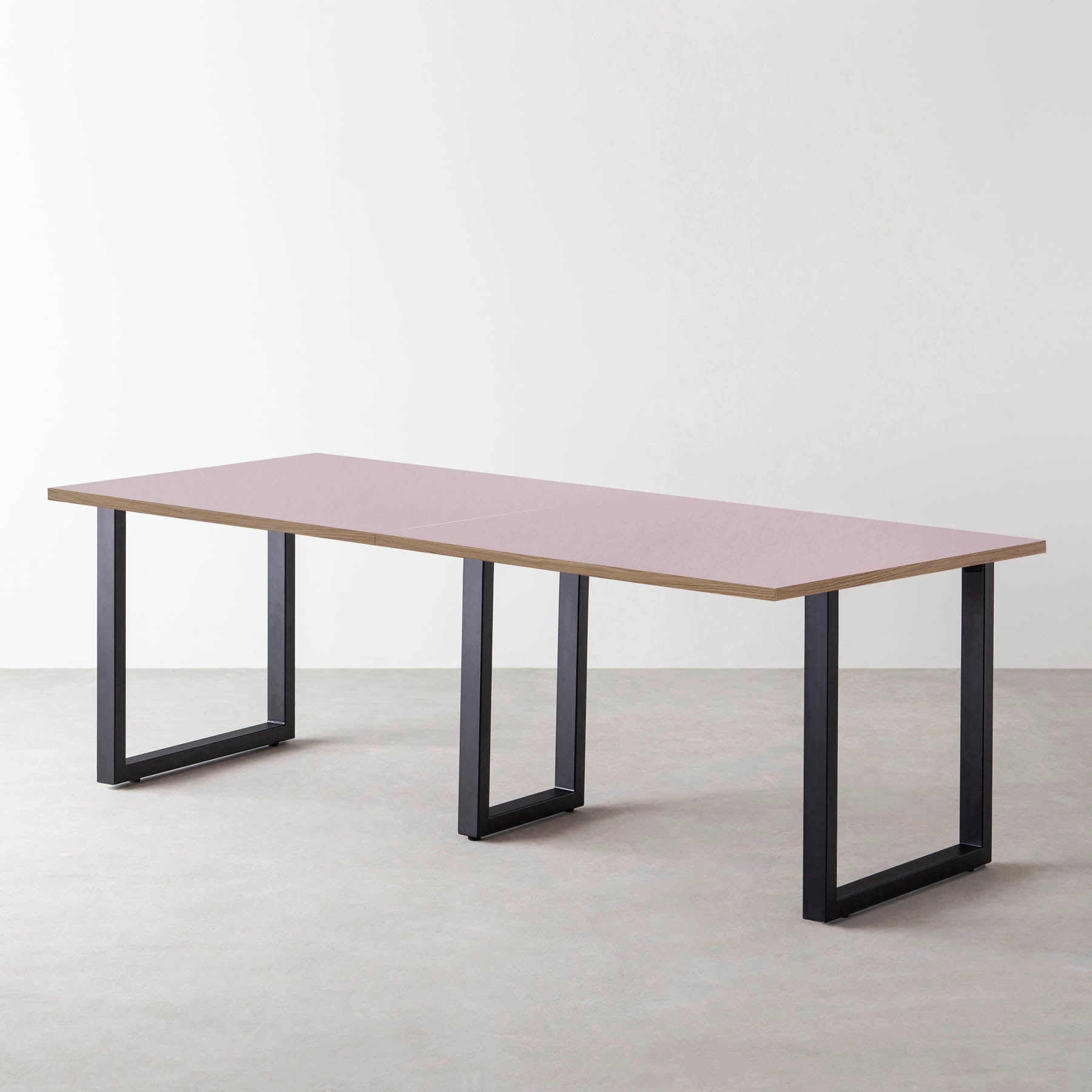 スマート造作テーブル / リノリウム レッド・オレンジ系 × 黒スチール脚 × W181 - 300cm