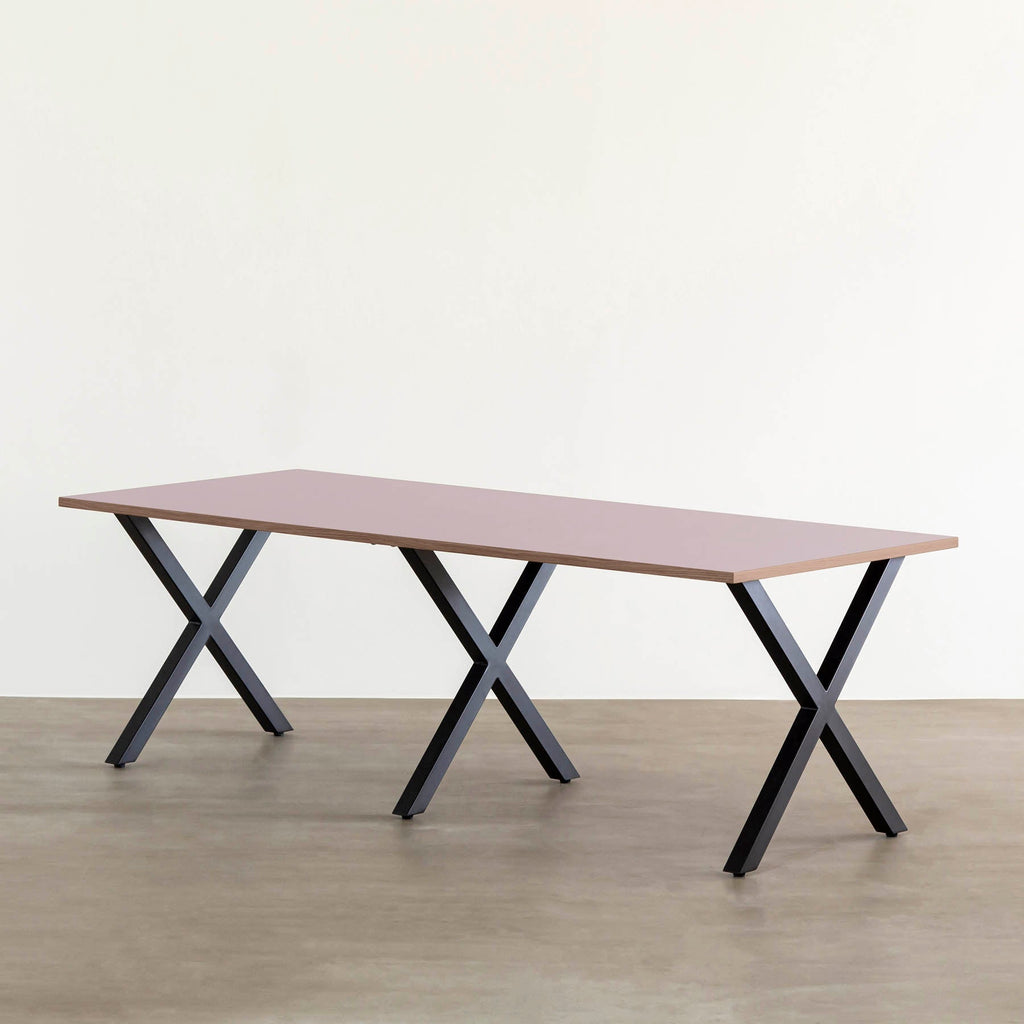 スマート造作テーブル / リノリウム レッド・オレンジ系 × 黒スチール脚 × W181 - 300cm