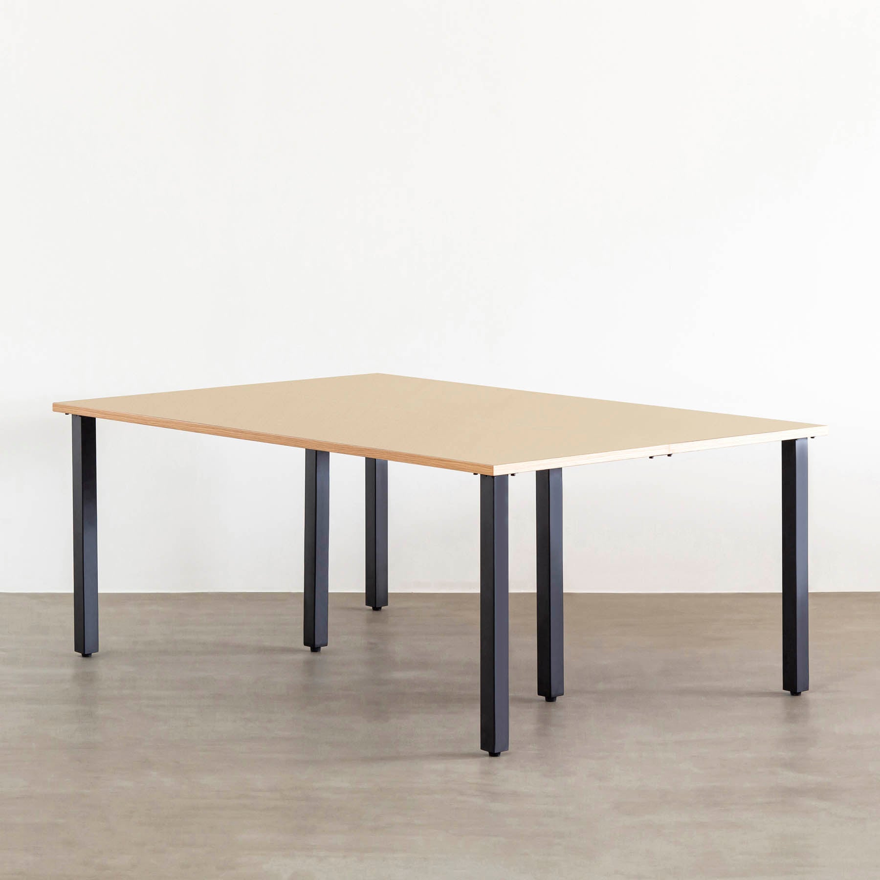 スマート造作テーブル / リノリウム ベージュ・グレー系 × 黒スチール脚 × W100 - 180cm  D80 - 120cm