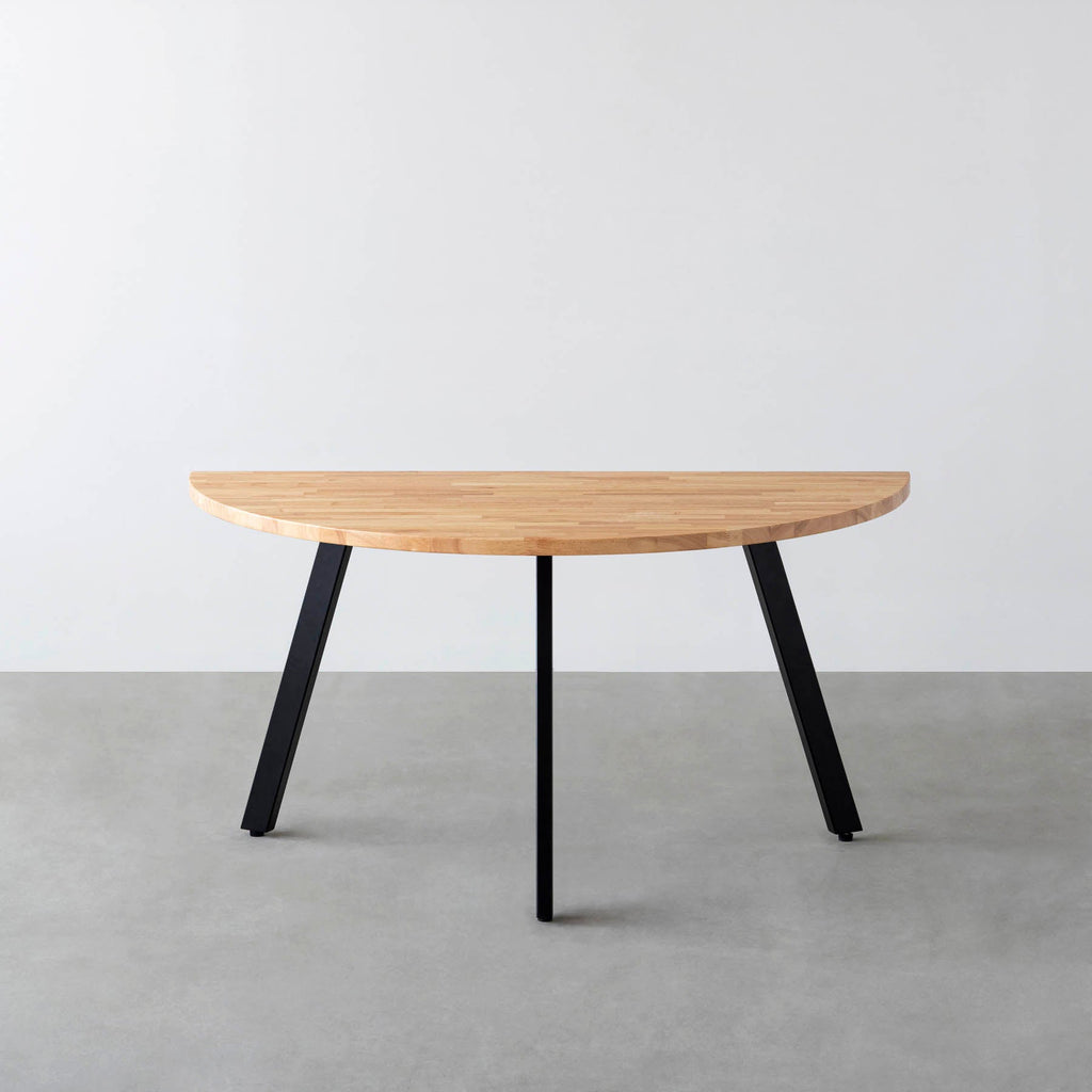 スマート造作テーブル / 半円 × ラバーウッド × 黒スチール脚