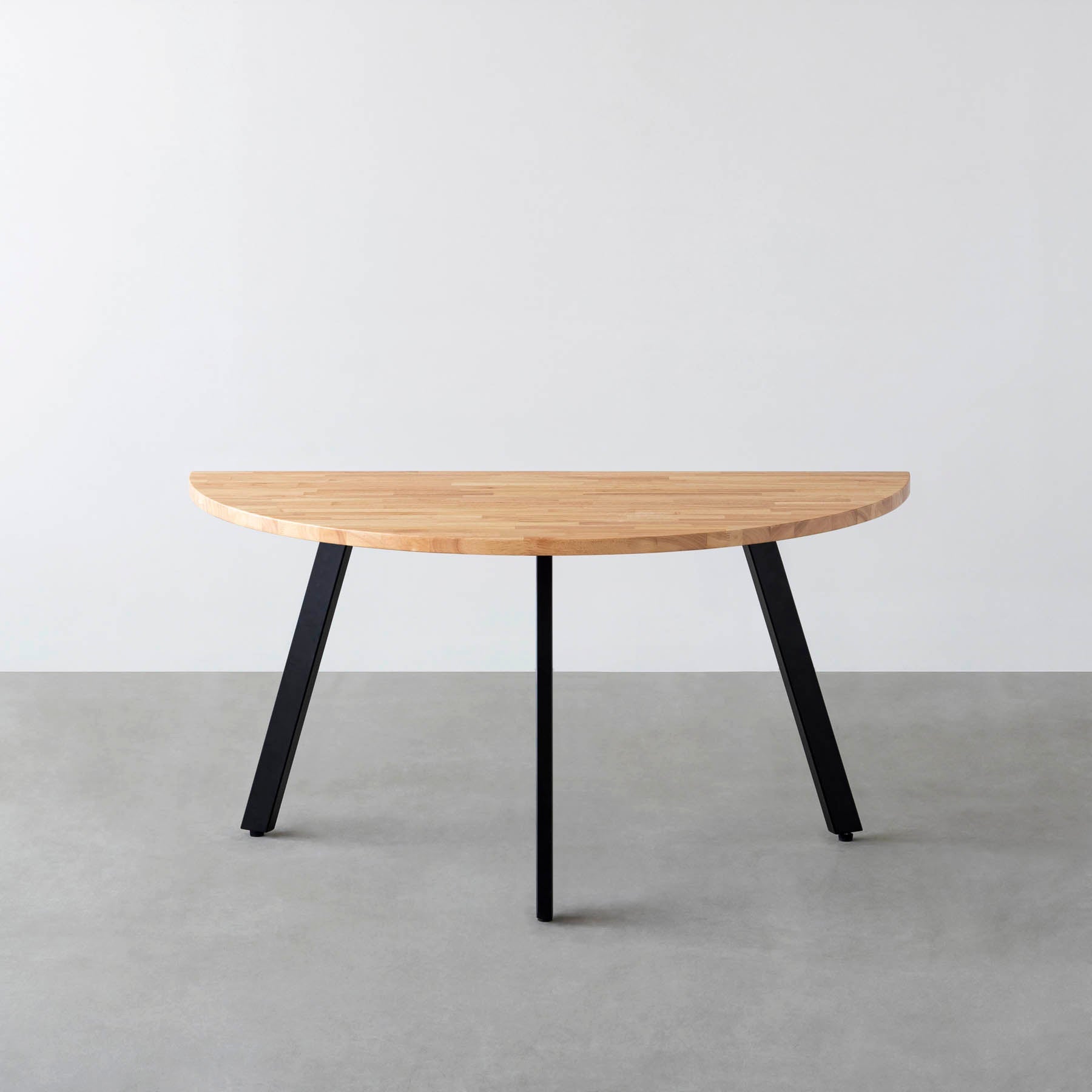 スマート造作テーブル / 半円 × ラバーウッド × 黒スチール脚