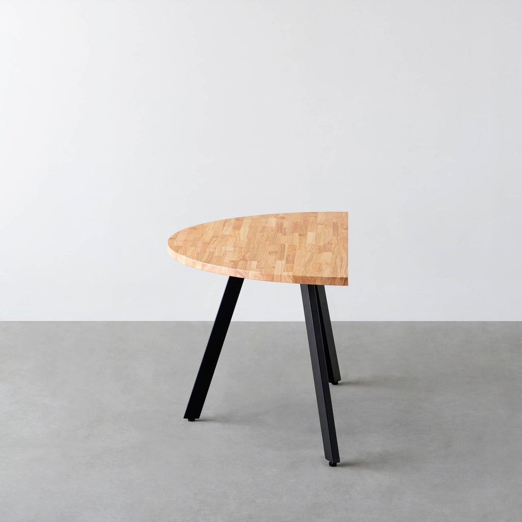 スマート造作テーブル / 半円 × ラバーウッド × 黒スチール脚