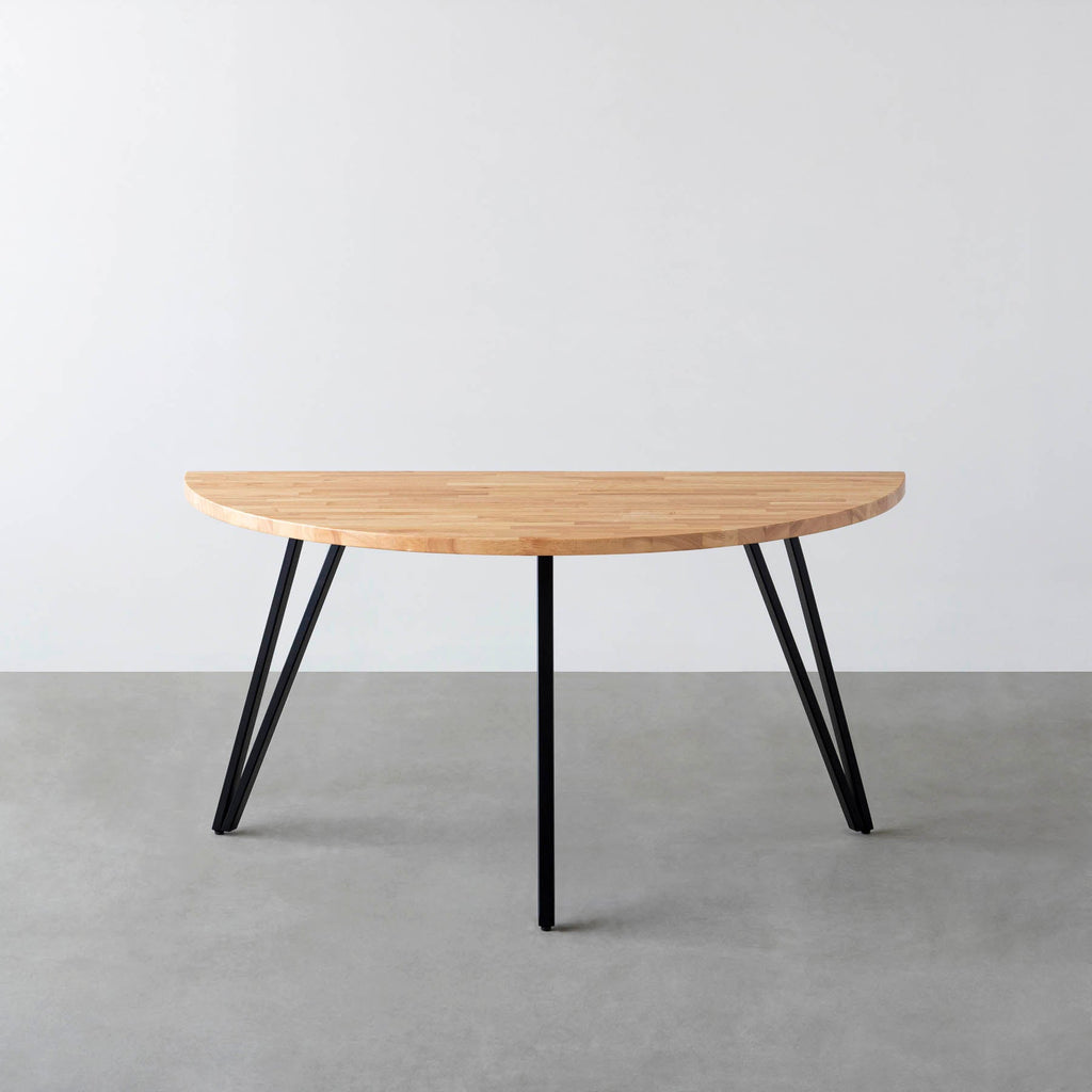 スマート造作テーブル / 半円 × ラバーウッド × 黒スチール脚
