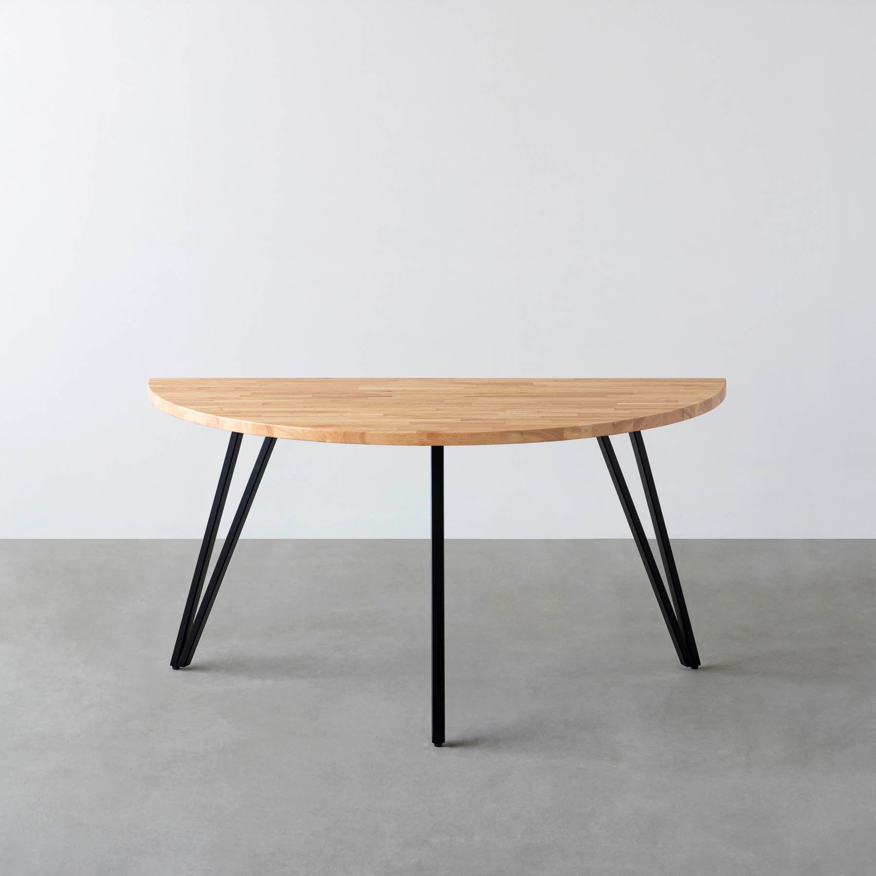 スマート造作テーブル / 半円 × ラバーウッド × 黒スチール脚