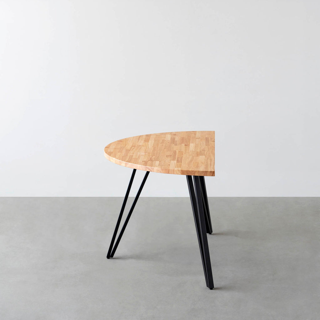 スマート造作テーブル / 半円 × ラバーウッド × 黒スチール脚