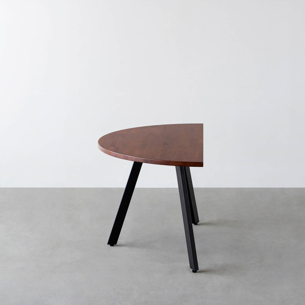 スマート造作テーブル / 半円 × ラバーウッド × 黒スチール脚