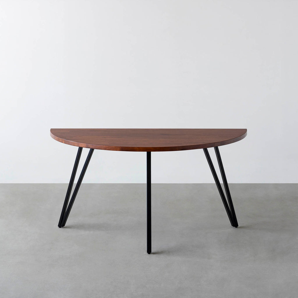 スマート造作テーブル / 半円 × ラバーウッド × 黒スチール脚