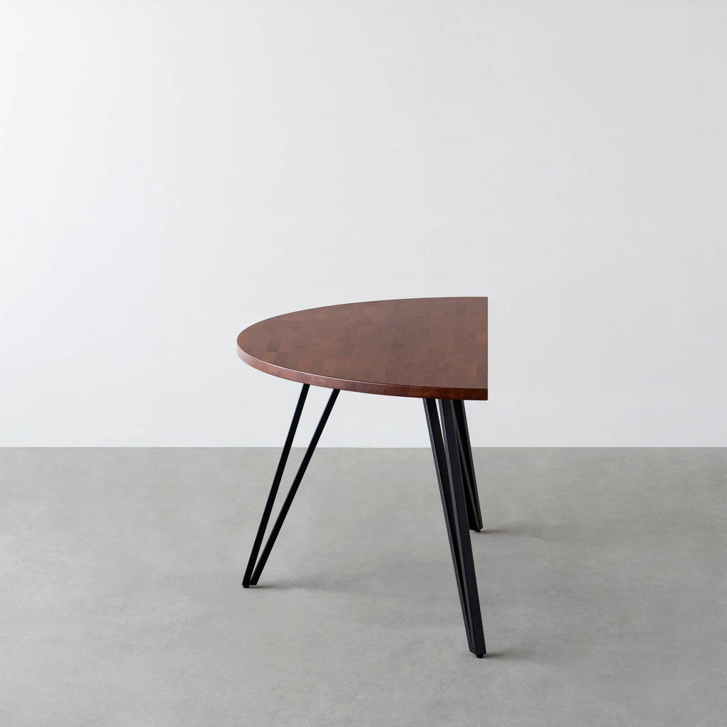 スマート造作テーブル / 半円 × ラバーウッド × 黒スチール脚