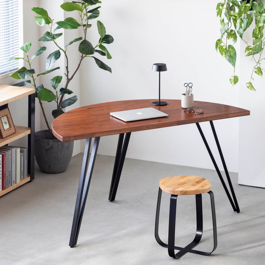 スマート造作テーブル / 半円 × ラバーウッド × 黒スチール脚